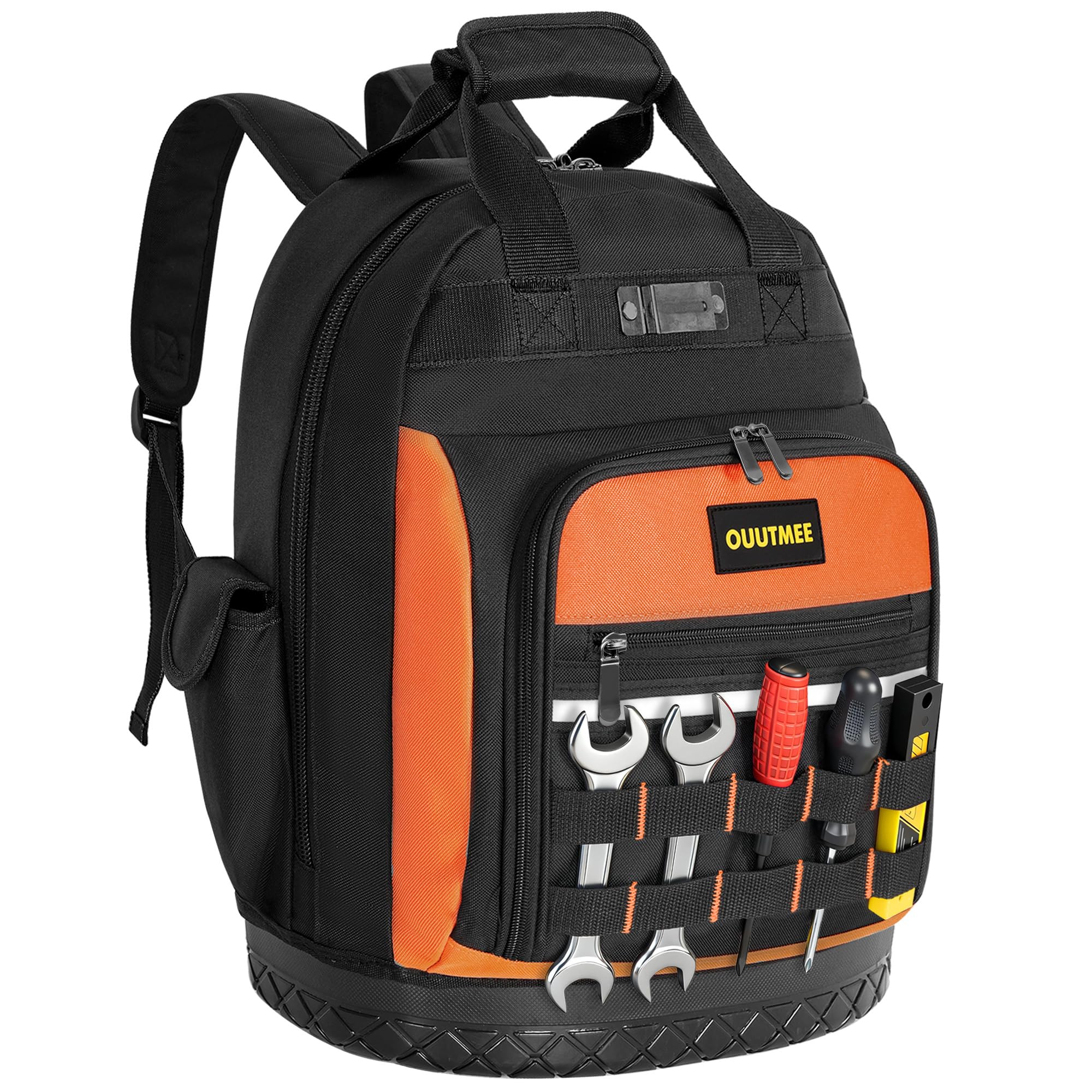 FREEAMG Tool Backpack, Electrician Backpack with Multi-Use Pockets, Heavy Duty Tool Bag with ABS Reinforced Base, Water-Resistant Tool Bag for Electricians & Construction(Orange)
