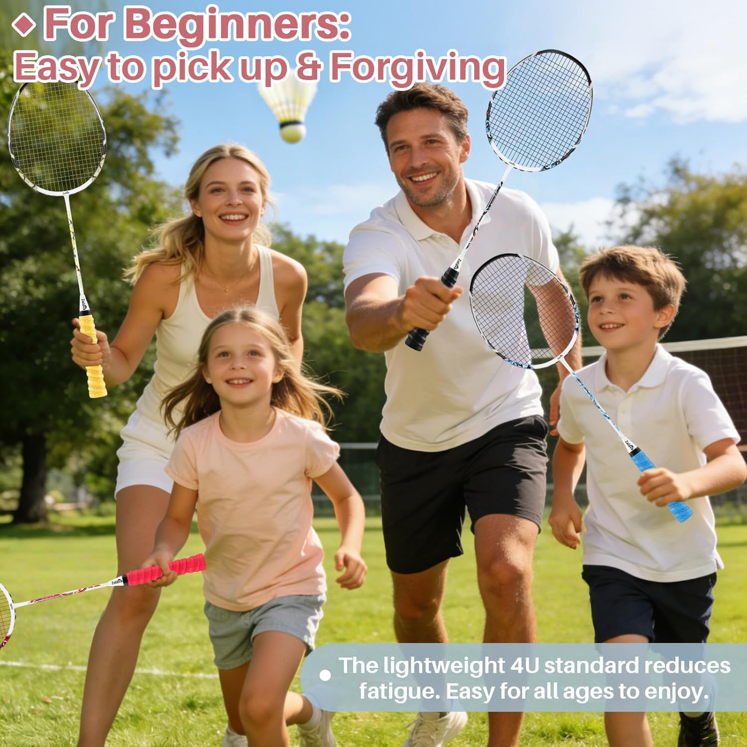 Badminton Racquets Set Professional Badminton Rackets Lightweight,4 Pack/2 Pack Carbon Fiber, 3 Feather Shuttlecocks, with Protect Case & Overgrip,for Beginners,Advanced Players