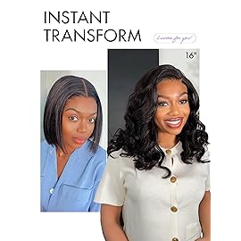 LUVME HAIR 100% Human Hair Wigs Loose Wave Glueless Lace Front 12 Inches, Pre Cut Plucked Hd Lace Short Wig Ready To Go Natural Color Straight Bleached Knots Side Part Black Wigs