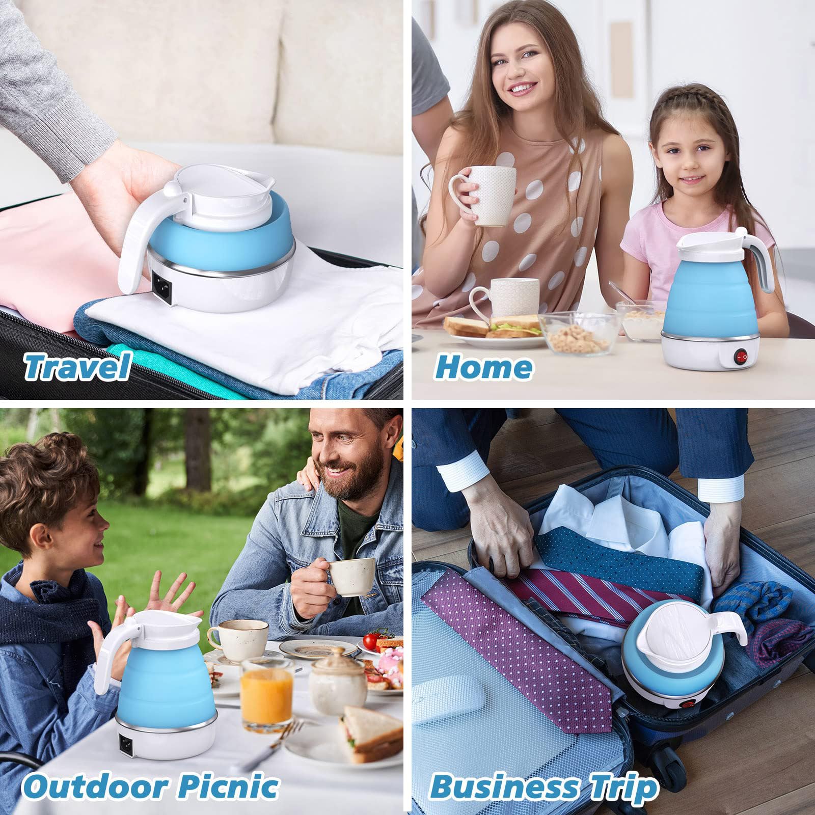 Bollitore Pieghevole Da Viaggio 600ml - Con 2 Bicchieri Per Campeggio E Escursioni