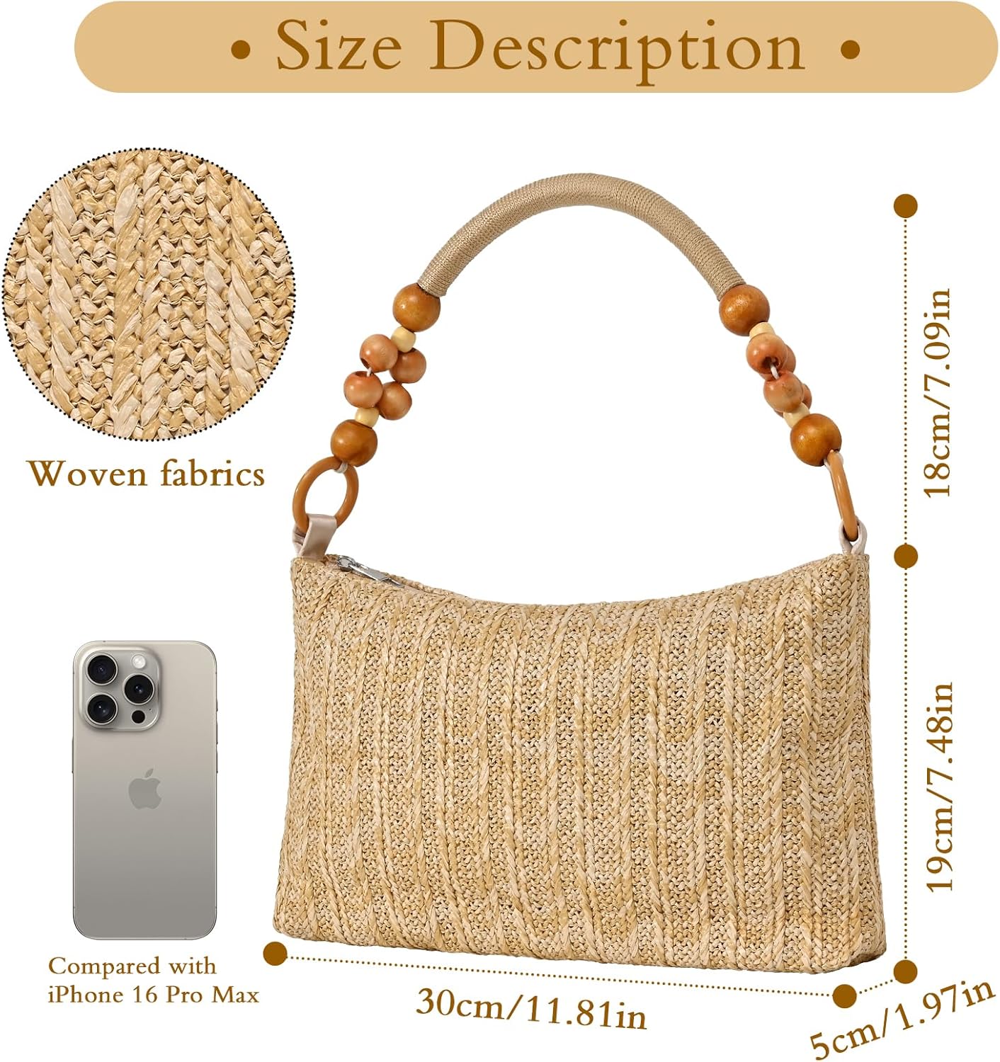 Straw Beach Bag for Women Shoulder Bag Straw Purse, Women Summer Handbag - Image 3