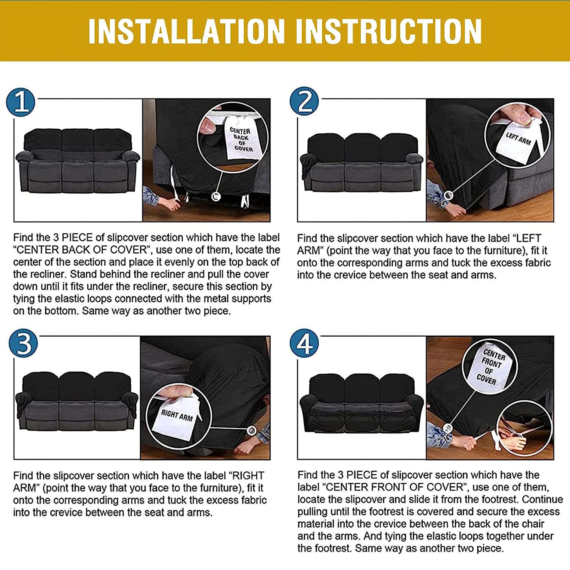 Funda de Sillón Relax Elástica Jacquard 1 2 3 Plazas Fundas de Sofá Reclinables Cubre Sofá Completo Cubiertas Protector para Sillón Reclinable Antideslizante (Zafiro,3 Plazas)