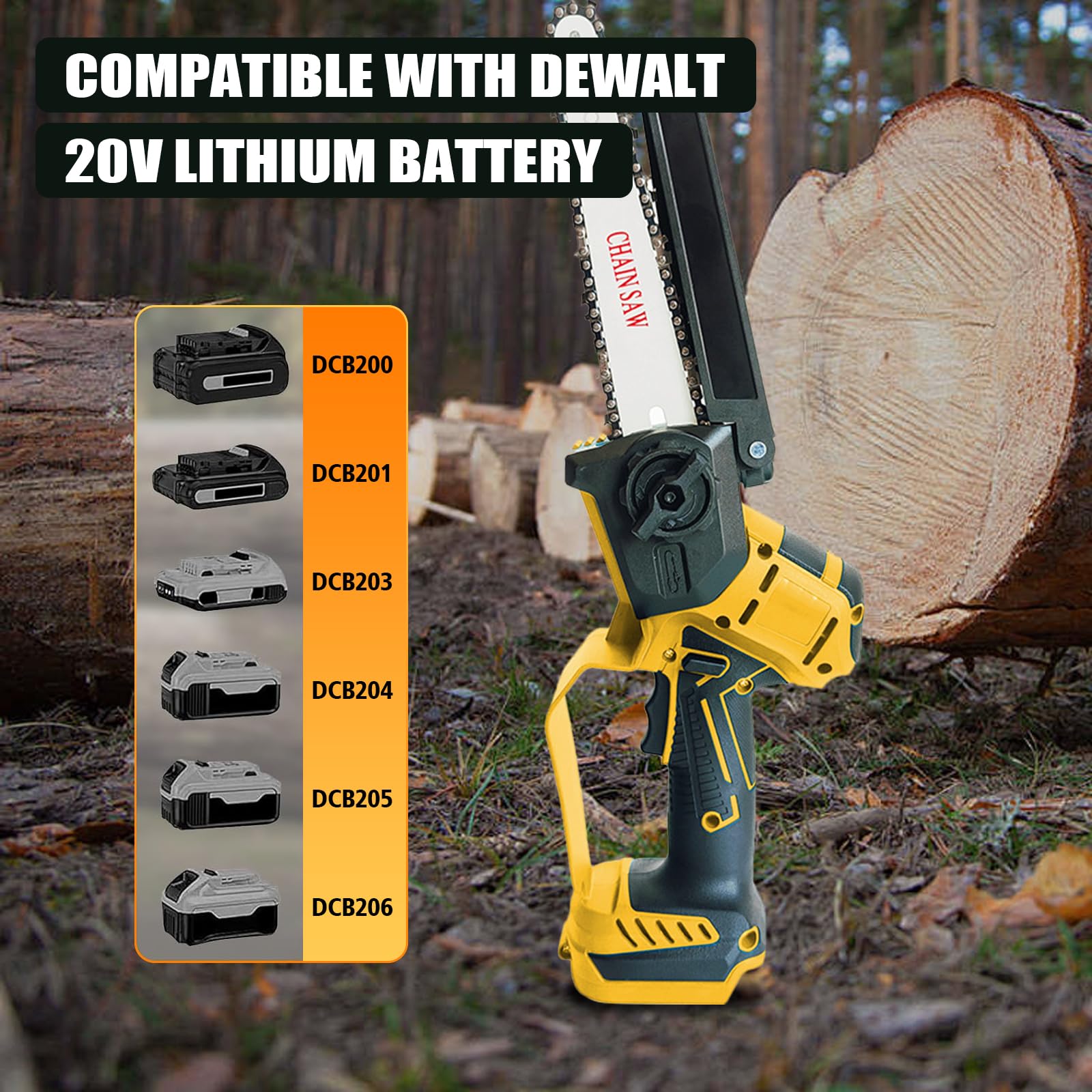 Mini piła łańcuchowa, bezprzewodowa, 20 cm, 15 cm, przenośna ręczna piła łańcuchowa kompatybilna z akumulatorem Dewalt 18 V 20 V, bezszczotkowe ręczne elektryczne piły łańcuchowe z 4 łańcuchami i 2