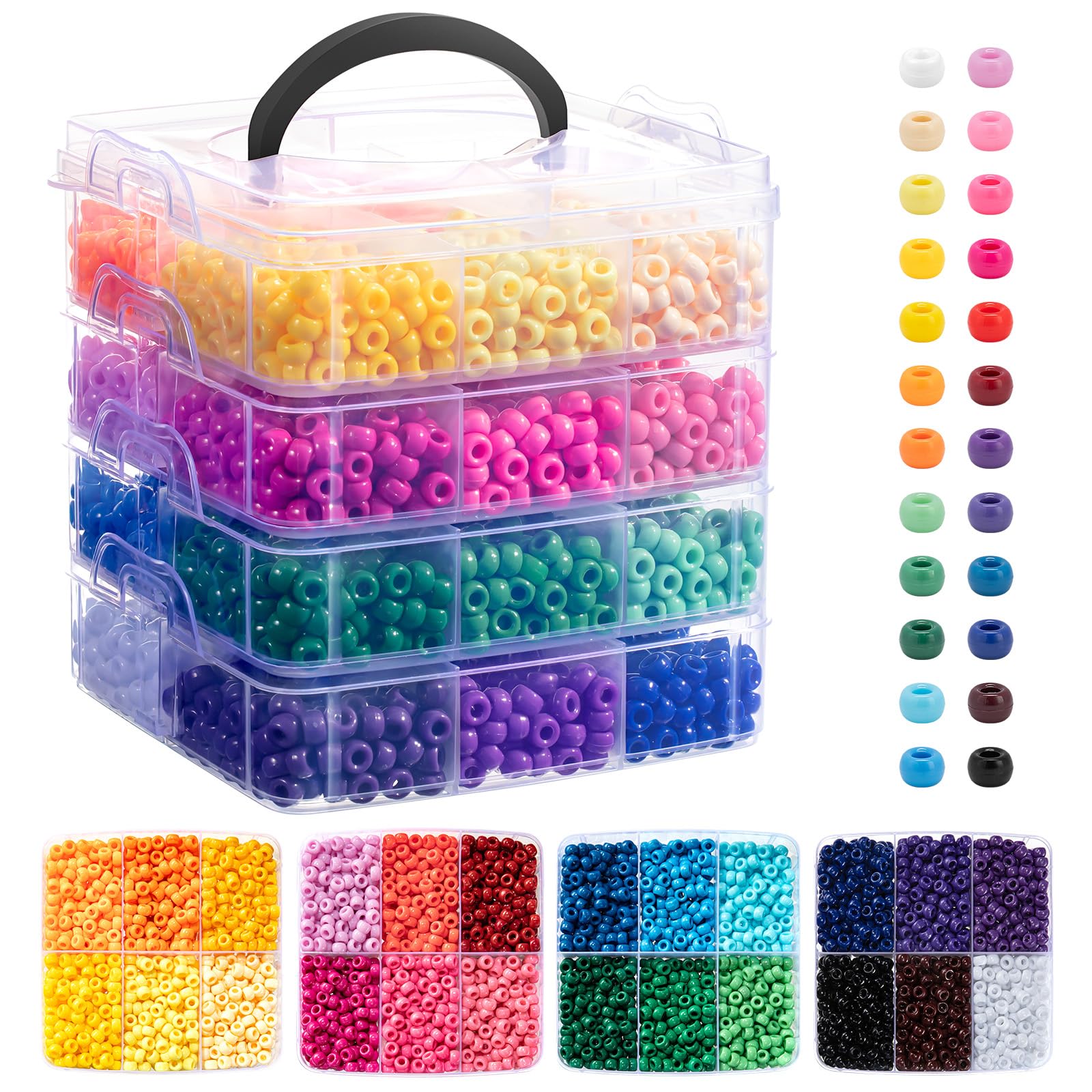 Simetufy 3600Pcs Pony Beads, 24 Colors Kandi Beads Bulk for Bracelets Making Hair Braiding Kandi Friendship Bracelet DIY Craft Jewelry Making Valentine's Day Romantic Gifts Christmas Gifts(Stack Box)