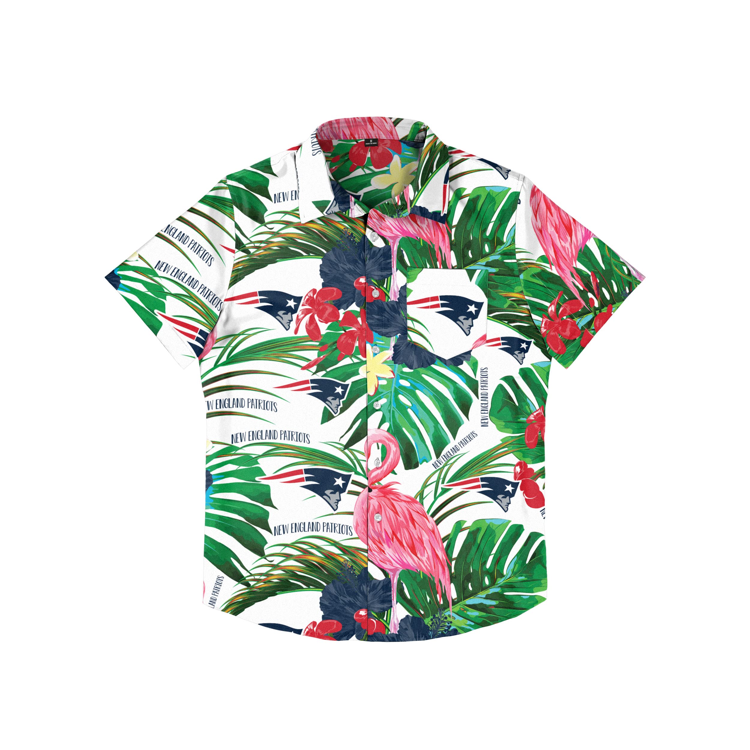 FOCO Men's NFL Team Logo Floral Aloha Tropical Flamingo Button Up Shirt
