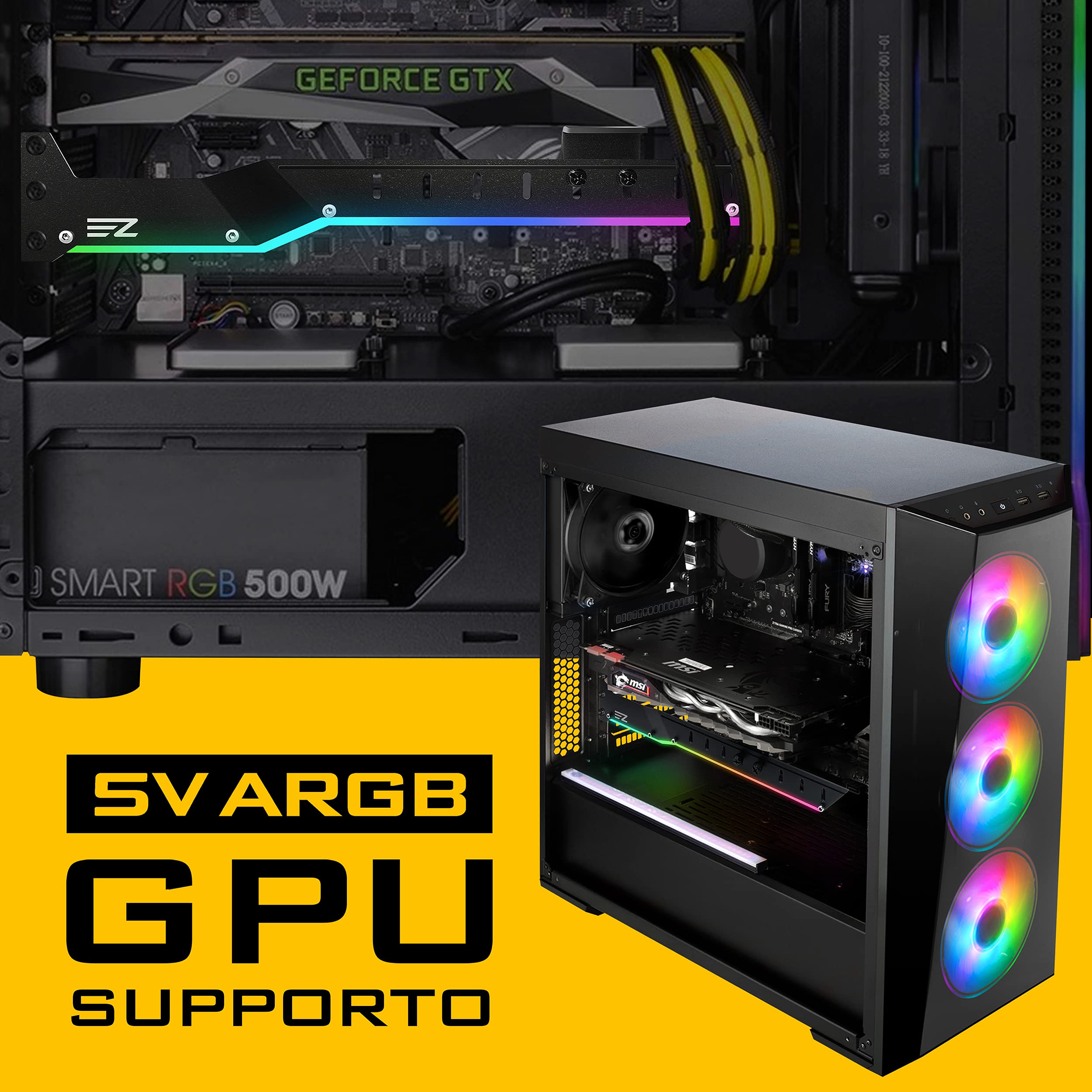 EZDIY-FAB Supporto GPU per Scheda Grafica con LED ARGB 5V 3 Pin-Bracket Anticurvatura per Schede Video,Compatibile con RX6700, RTX3090(Verificato)-Nero