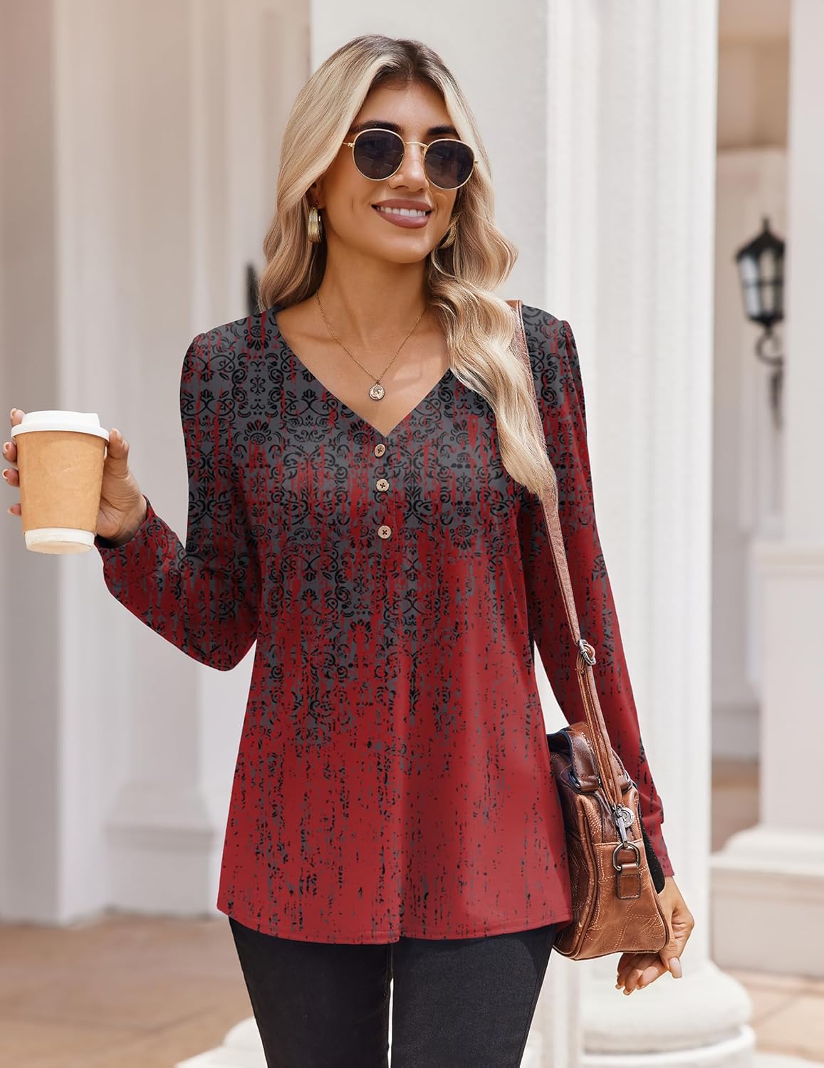 Zeagoo Women's Long Sleeve Shirts V Neck Dressy Casual Tops Trendy Button Down Blouse Fall Fashion Work Clothes - Image 4