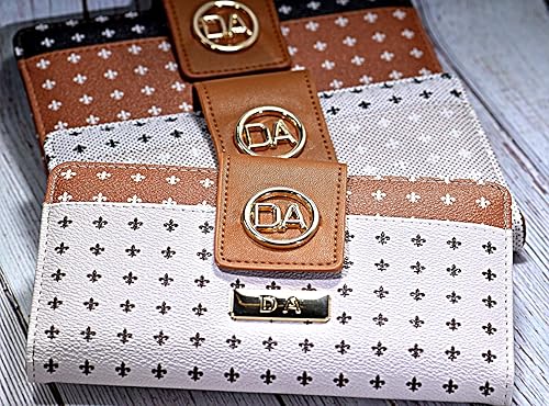 Vista 4 de Cartera de diseñador para mujer, con bloqueo RFID, de piel, cartera grande para teléfono, cartera de viaje, cartera de muñeca para mujer, Marrón