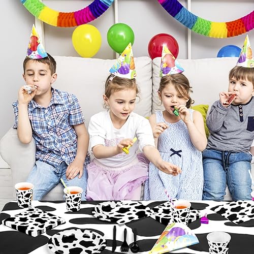 Miniatura 5 de durony Vajilla de fiesta con estampado de vaca, 169 piezas, incluye platos de fiesta, cucharas, tenedores, cuchillos, tazas, servilletas, estampado