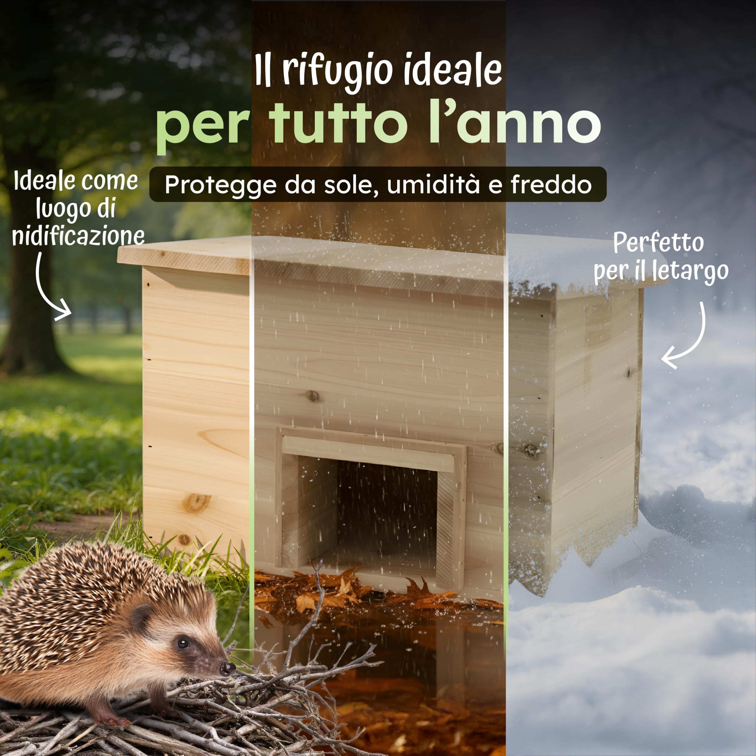 Moorland Casetta per ricci rifugio compatto in legno FSC® naturale base