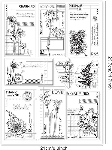 Miniatura 6 de GLOBLELAND Sellos transparentes de silicona con fondo de flores vintage, sellos de silicona retro, sellos de goma transparentes de silicona para