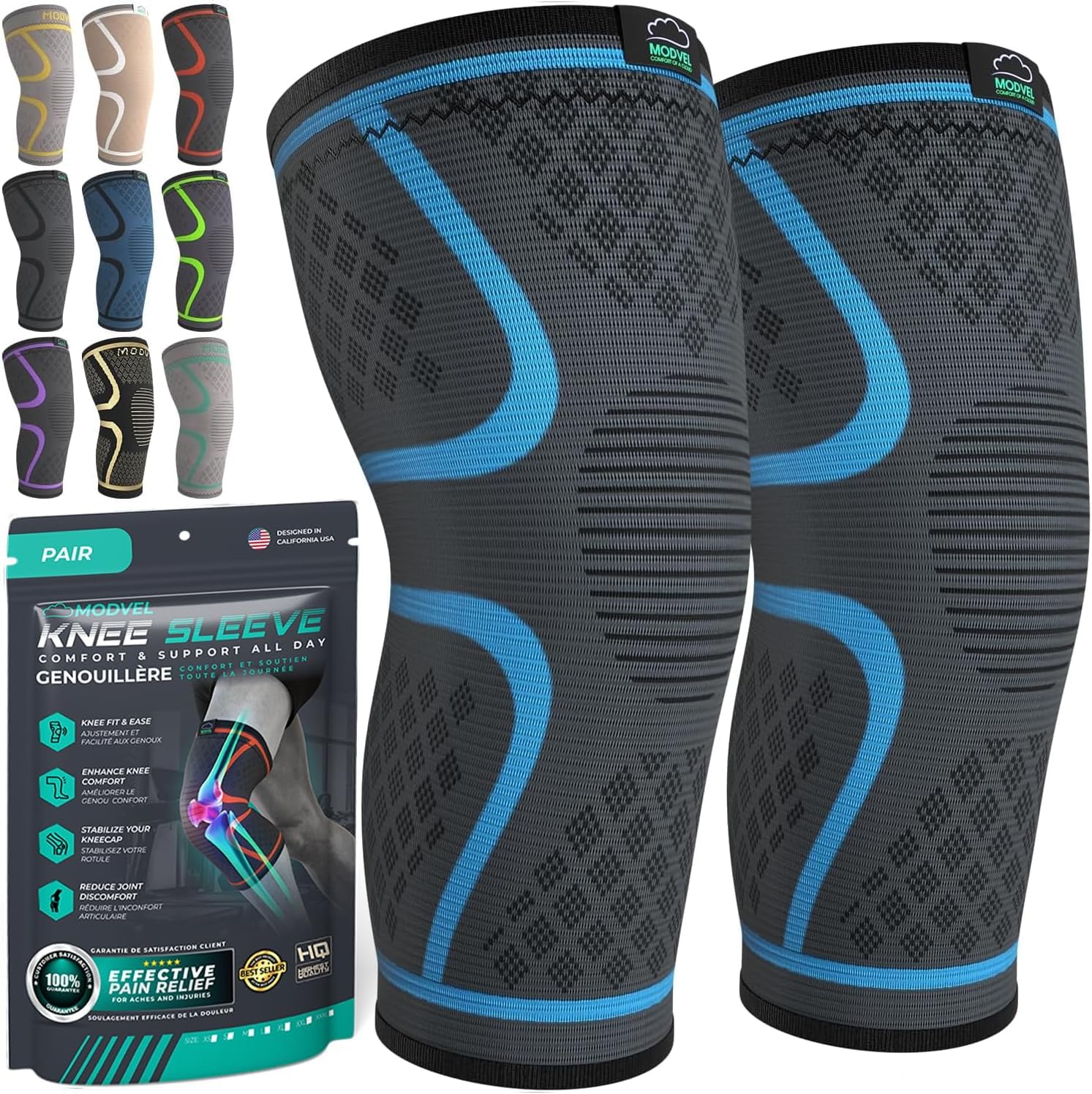 Modvel Compression Knee Brace Medium (2-Pack) | FDA Approved Support for Active Knees - main product image