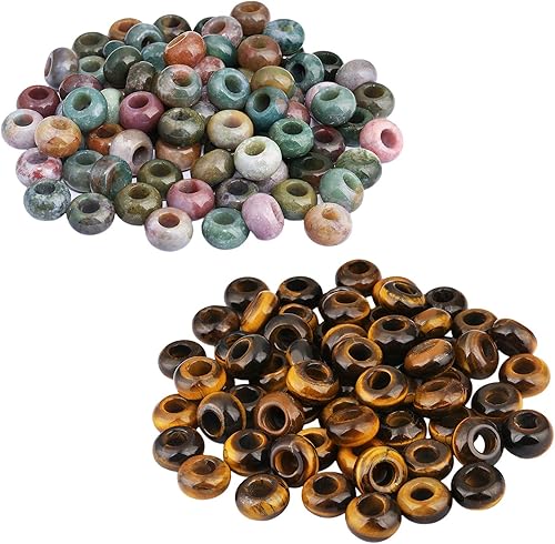 SUNYIK Paquete de 2 dijes sueltos de ágata india y ojo de tigre (0.236 in), cuentas europeas para pulseras