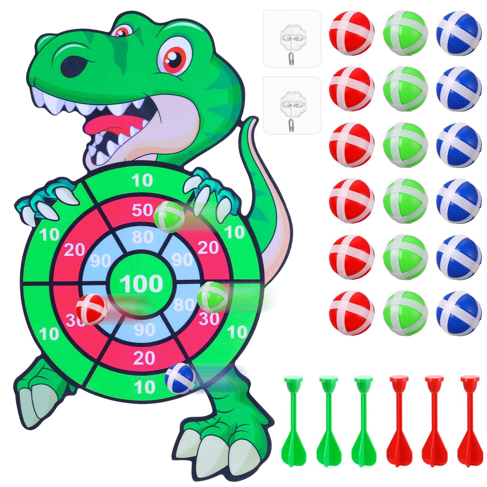 Dinosaur Toys for Boys, Dart Board Set with 12 Sticky Balls and 6 Darts Age 3-12 Dart Board Kids Toys Birthday Party Tossing Game Dinosaur Gifts for Boys