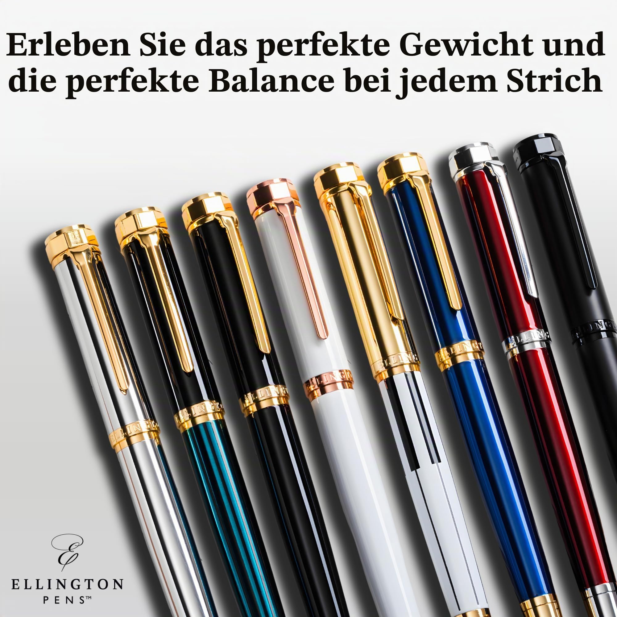 Ellington Pens Luxus-Füllfederhalter-Set glatte, Spitze – inklusive nachfüllbarem Tintenkonverter, 3 Tintenpatronen [Schwarz und Blau], Geschenkbox – elegante Kalligrafie