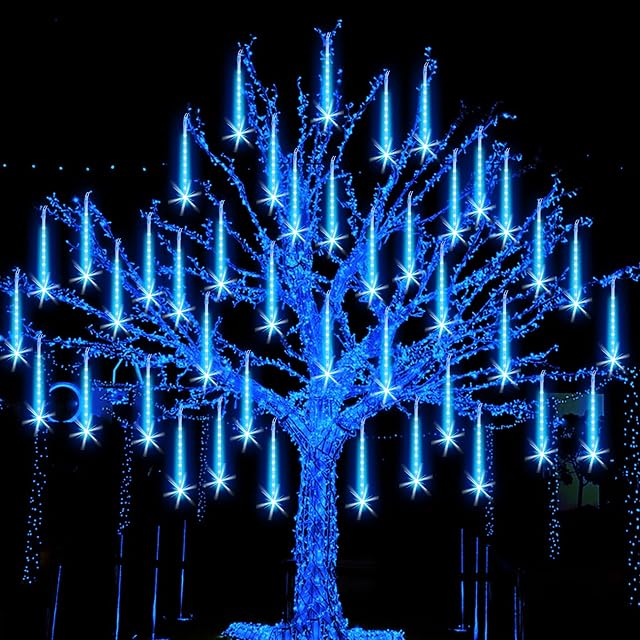 Riopngy 50cm 12 Tubes 540 LED Meteor Shower Light Christmas Light IP65 Meteor Shower Light String Waterproof Garden Party Decoration (Blue)