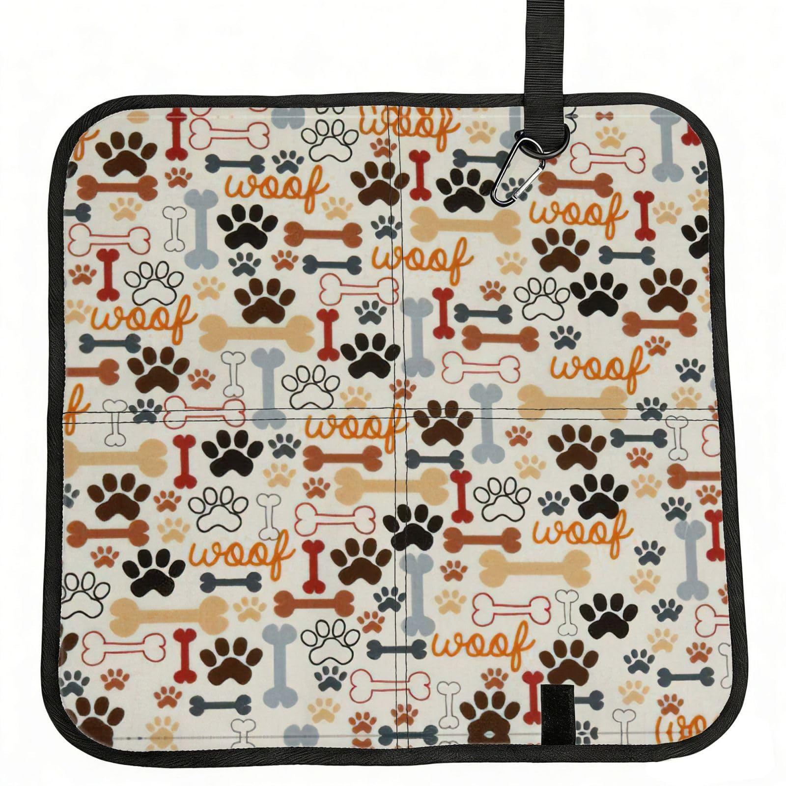 SDEGTHO Dog Bones Paw Prints Printed Foldable Seat Pad with Closure, Lightweight Cushion for Airplane Travel Camping