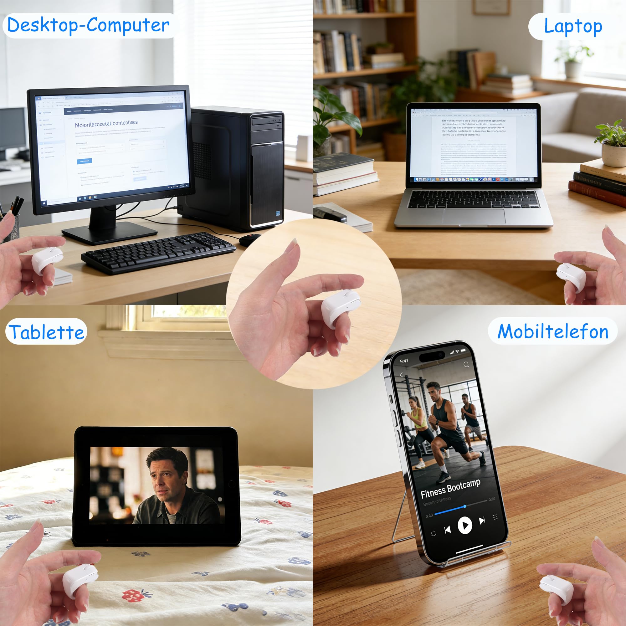 Tiktok Scrolling Ring Fingermaus mit Touchpad, Mini Bluetooth Wiederaufladbare Tragbare Maus mit Ladehülle, Fernbedienung für Kamera/Video/Kindle App/PPT, für PC Laptop Smartphone Tablet(Weiß)