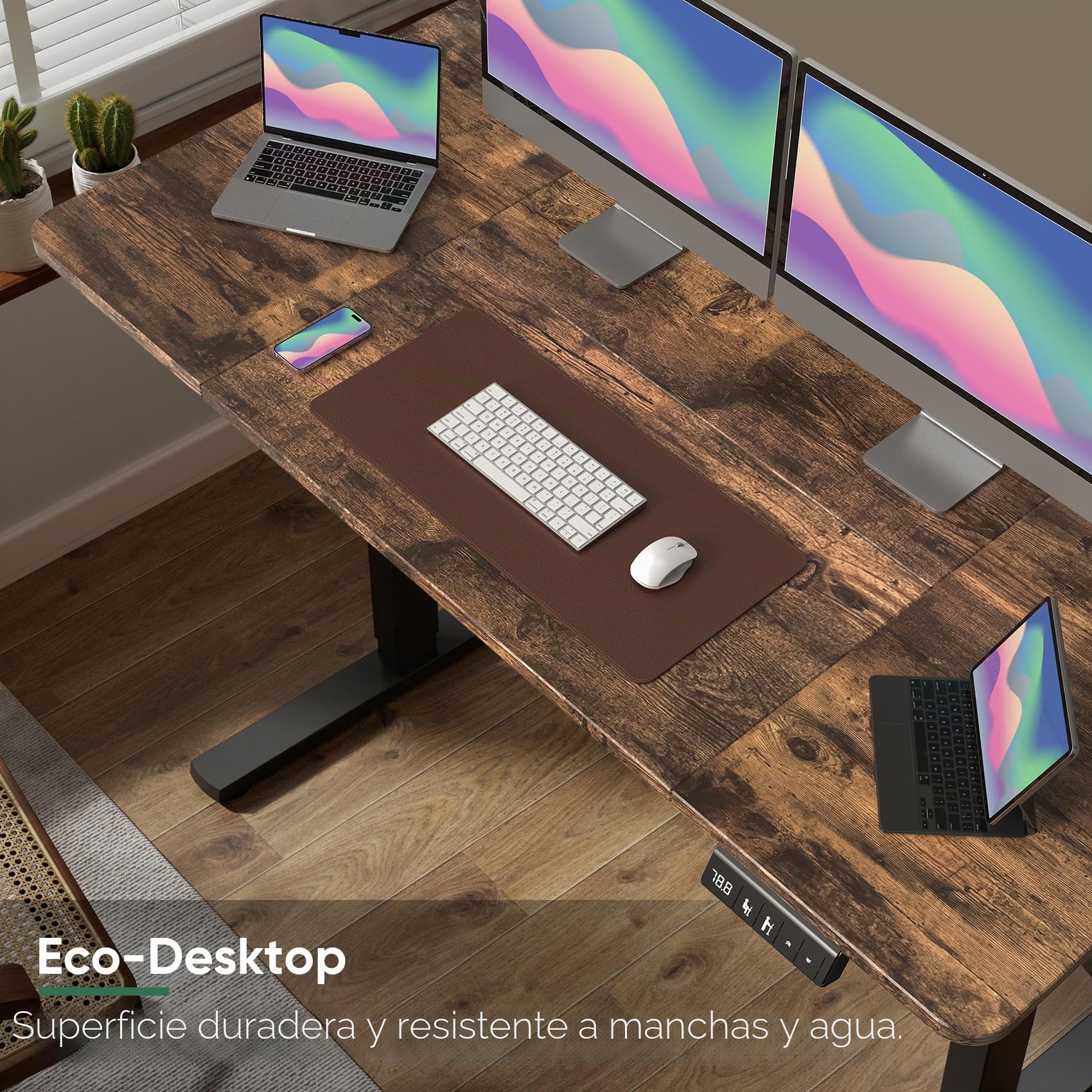 Escritorio eléctrico regulable en altura 160 x 60 cm, altura regulable con control de memoria y tecnología anticolisión, ruedas, tablero de empalme, marco negro/tablero de mesa marrón