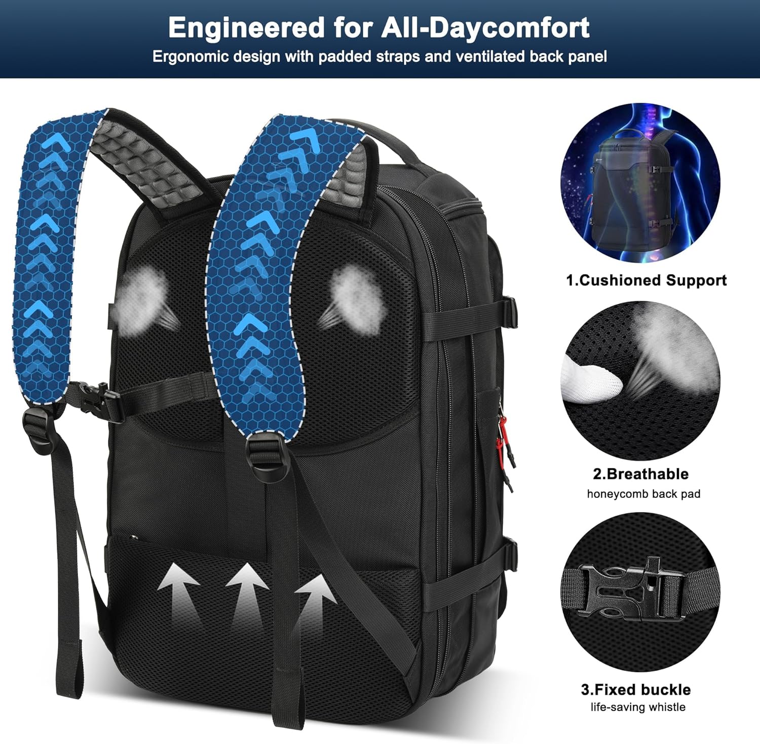 Vacuum Backpack Travel, Vacuum Seal Compression Travel Backpack with Pump, Laptop Compartment, 60L Expandable Water Resistant Business Carry-On Backpack Valentine's Day Gifts for Men Black - Image 7