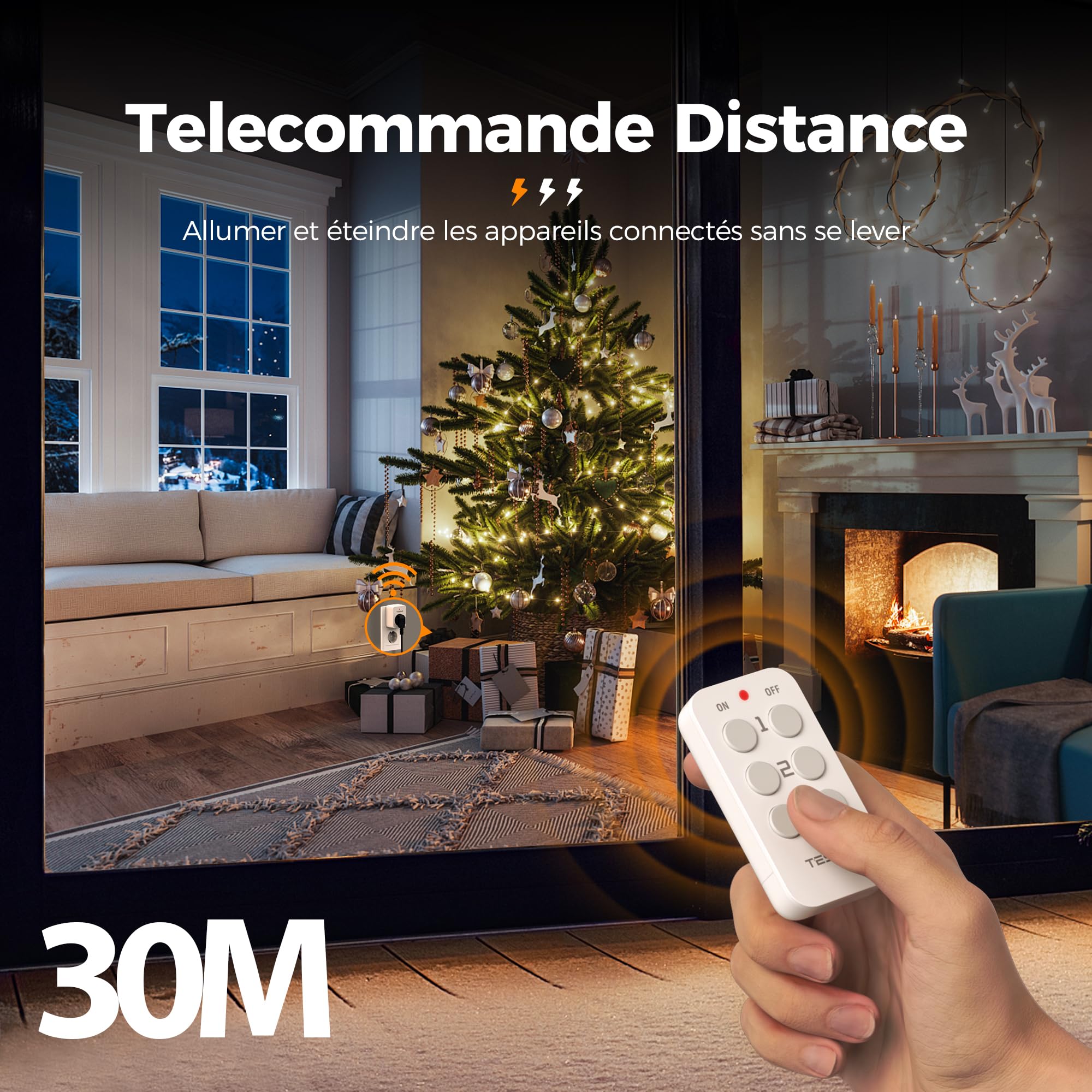 TESSAN Jeu de Prise Telecommande sans Fil, Portée 30,5 M, 3600 W Intérieures Prise Electrique avec Telecommande et Interrupteur, pour Décoration, Électroménager, Éclairage, Lot de 3