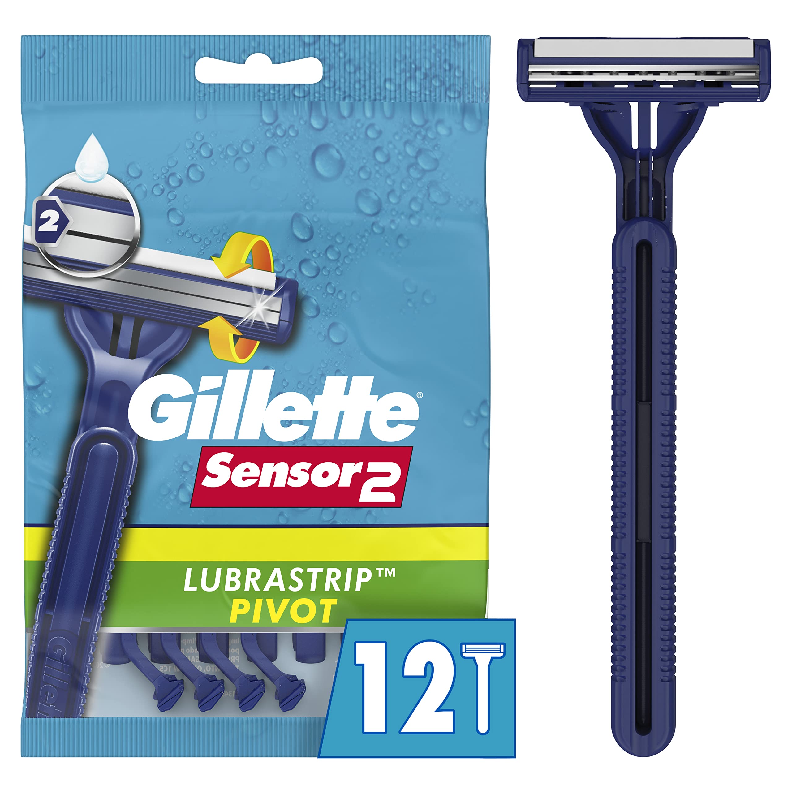 Gillette Sensor2 Pivoting Head Lubrastrip Mens Disposable Razors 12 Count