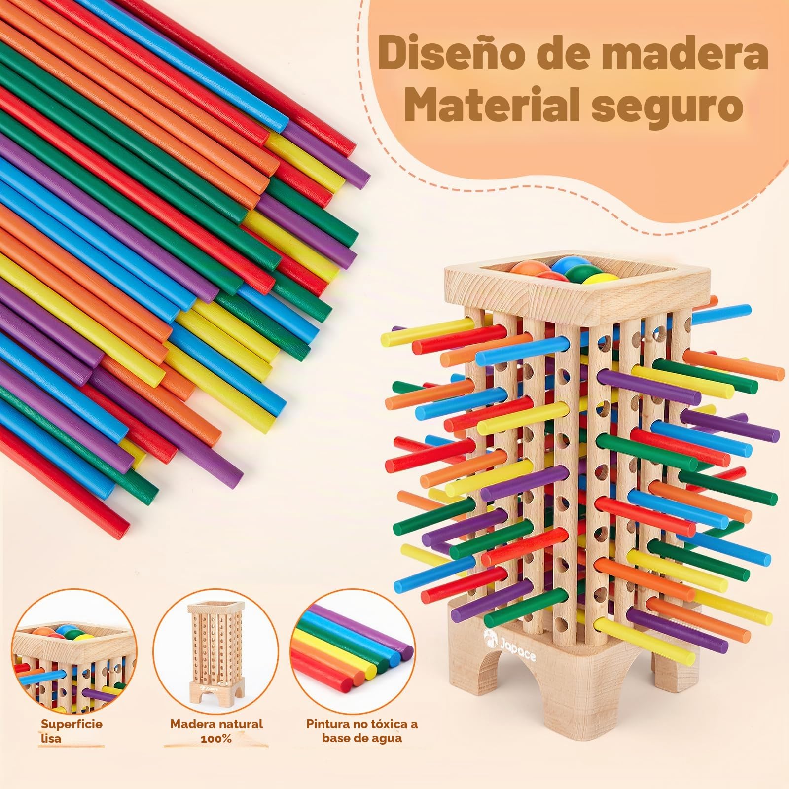 Japace Juego Montessori, Juego de Mesa de Madera, Juegos de Dados Juguetes Educativos Matematicas para Niños 3 4 5 6 Años, Juego de Habilidades Motoras Finas Juegos de Tablero Familiares y Viaje