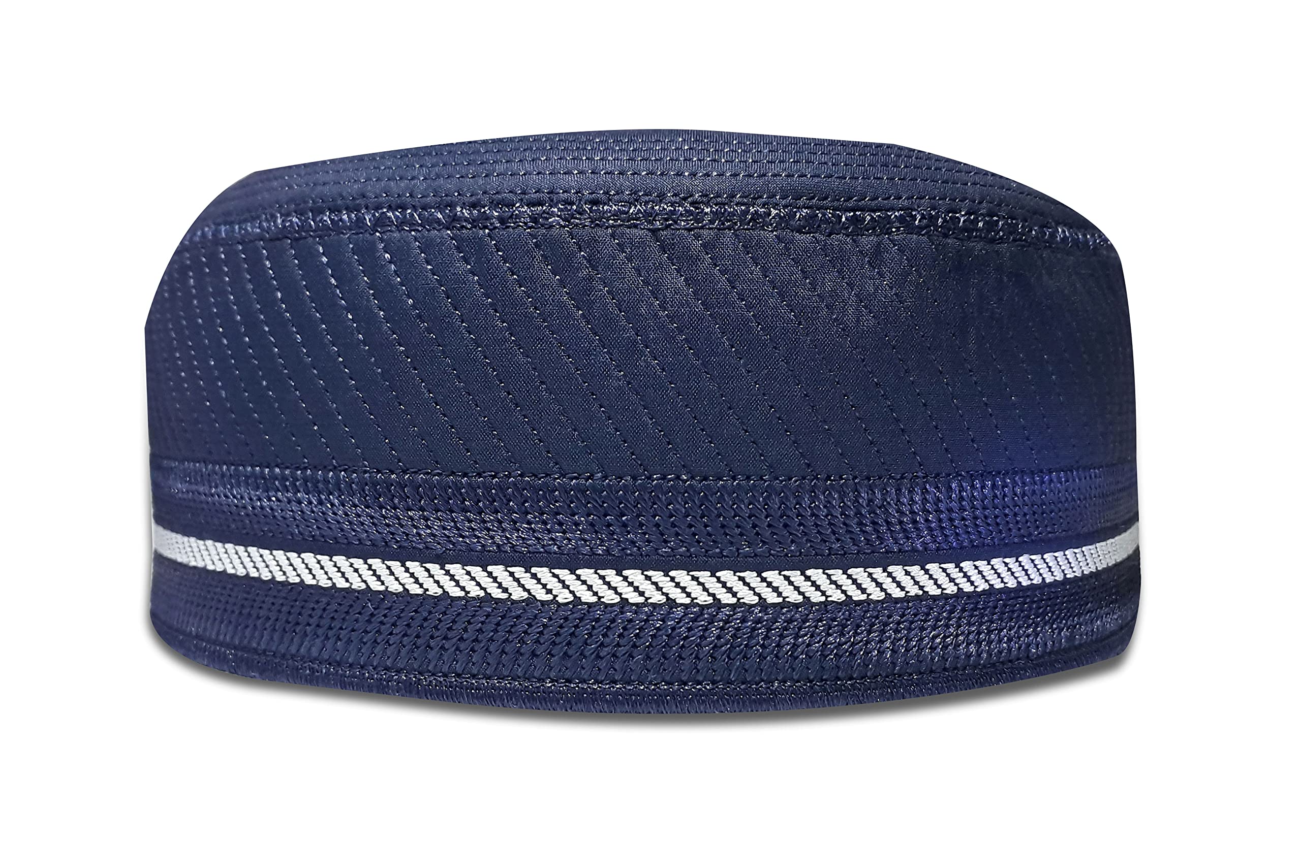 Fancy Mens Islamic Prayer Cap Namazi Cap Topi Blue Color with White Line-image-0