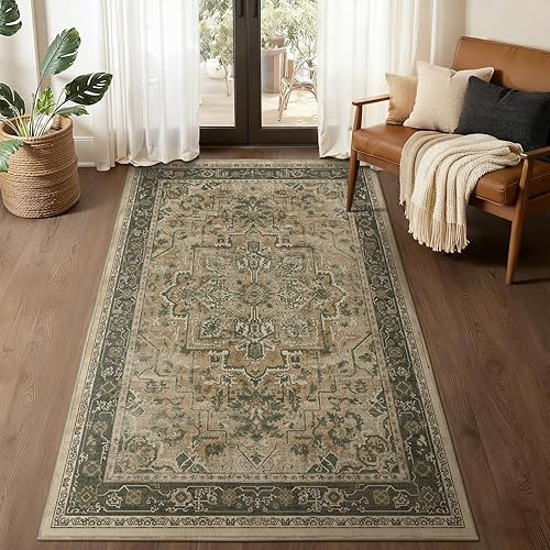 Miniatura 93 de Alfombras Redondas Beige de 4 pies, Alfombra Circular Pequeña Antideslizante Lavable de Pelo Bajo y Fina para Entrada, Cocina, Comedor, Alfombra