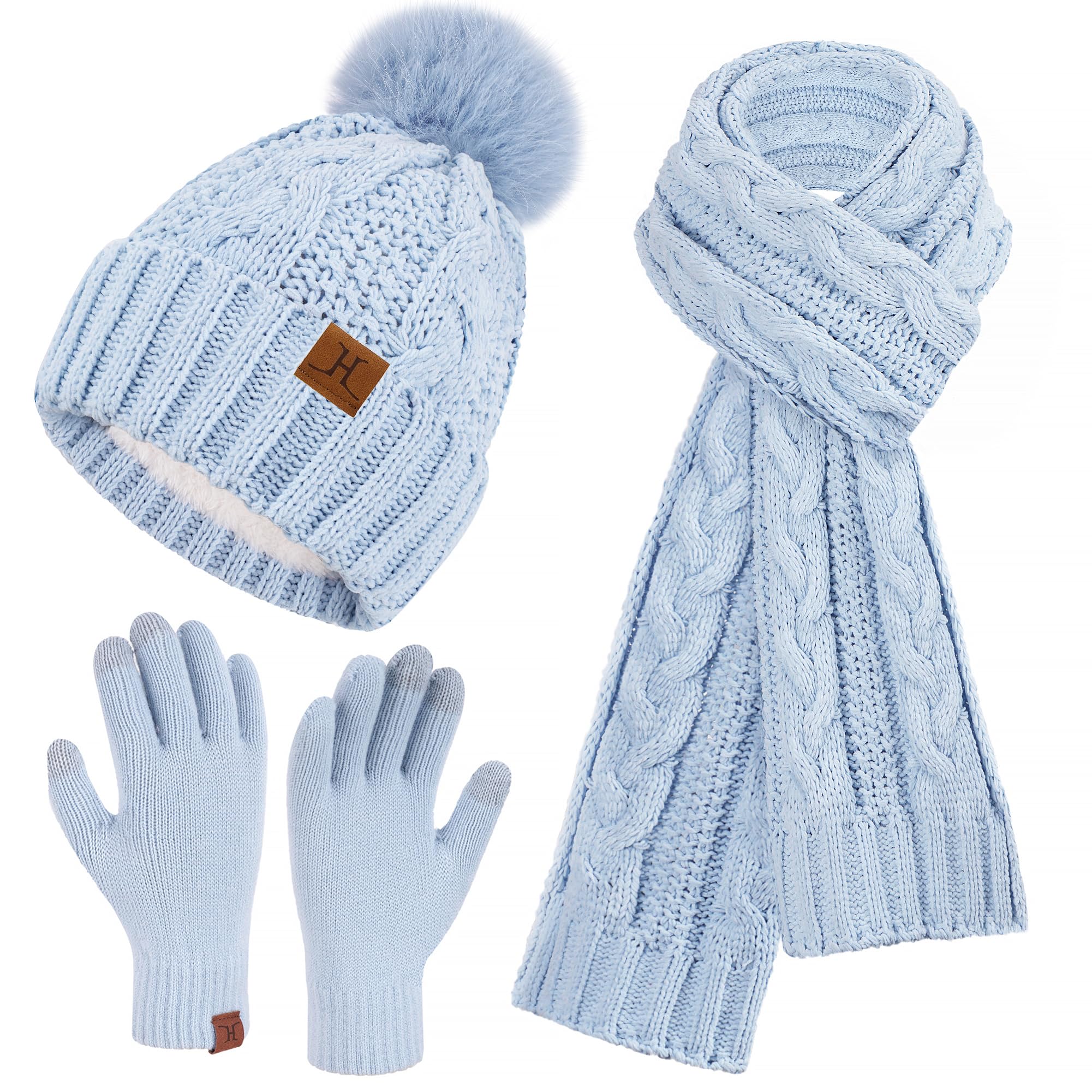 ZASFOU Damen Winter Mütze Schal Touchscreen Handschuhe Set Thermo Chenille Strickmütze Beanie Wintermütze Schals Winterschal Winterhandschuhe Geschenk für Frauen