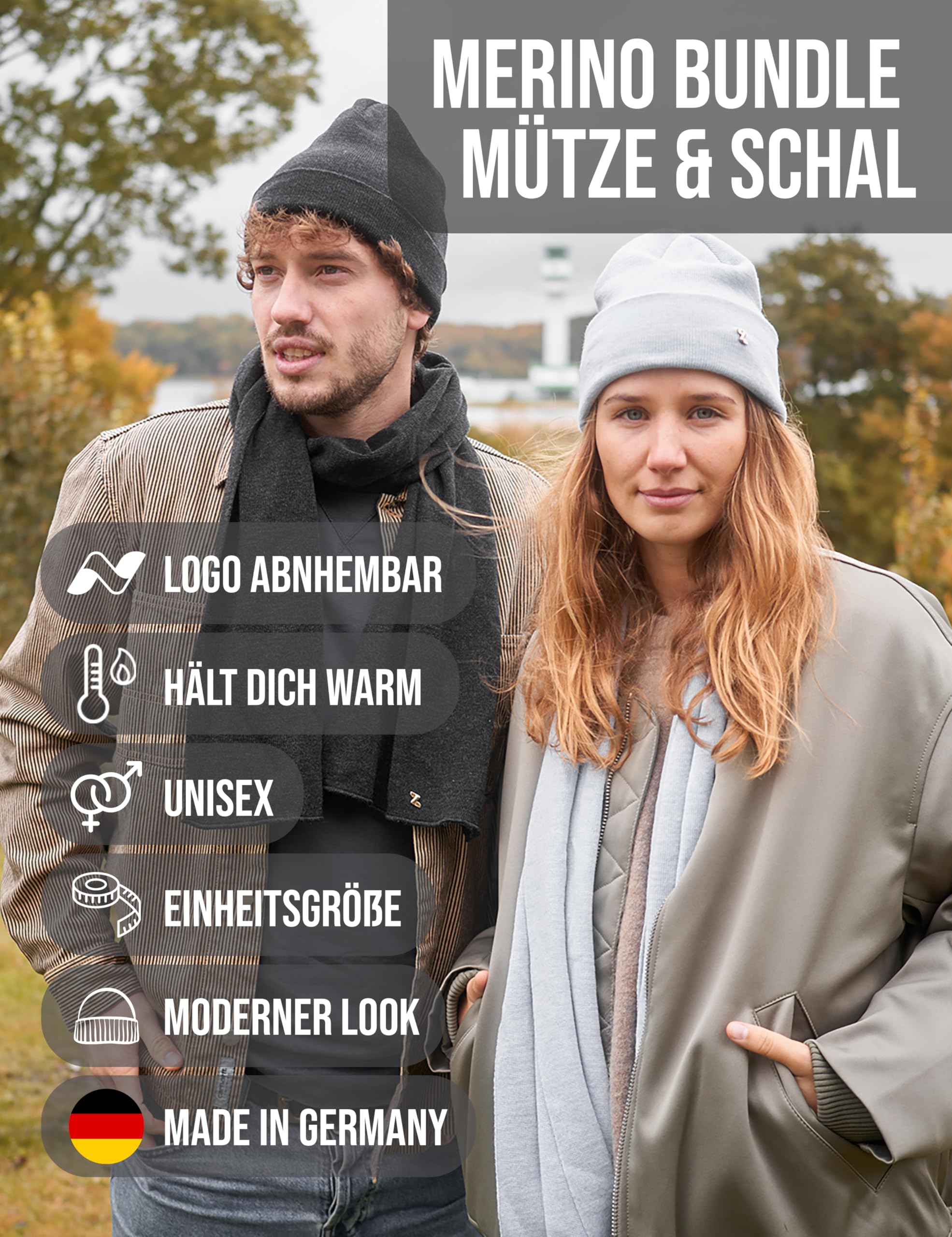 NYTTED® Merino Mütze und Schal Set für Damen & Herren | Made in Germany | 100% Feinste Merinowolle | Kuschelig Weiches & Warmes Set