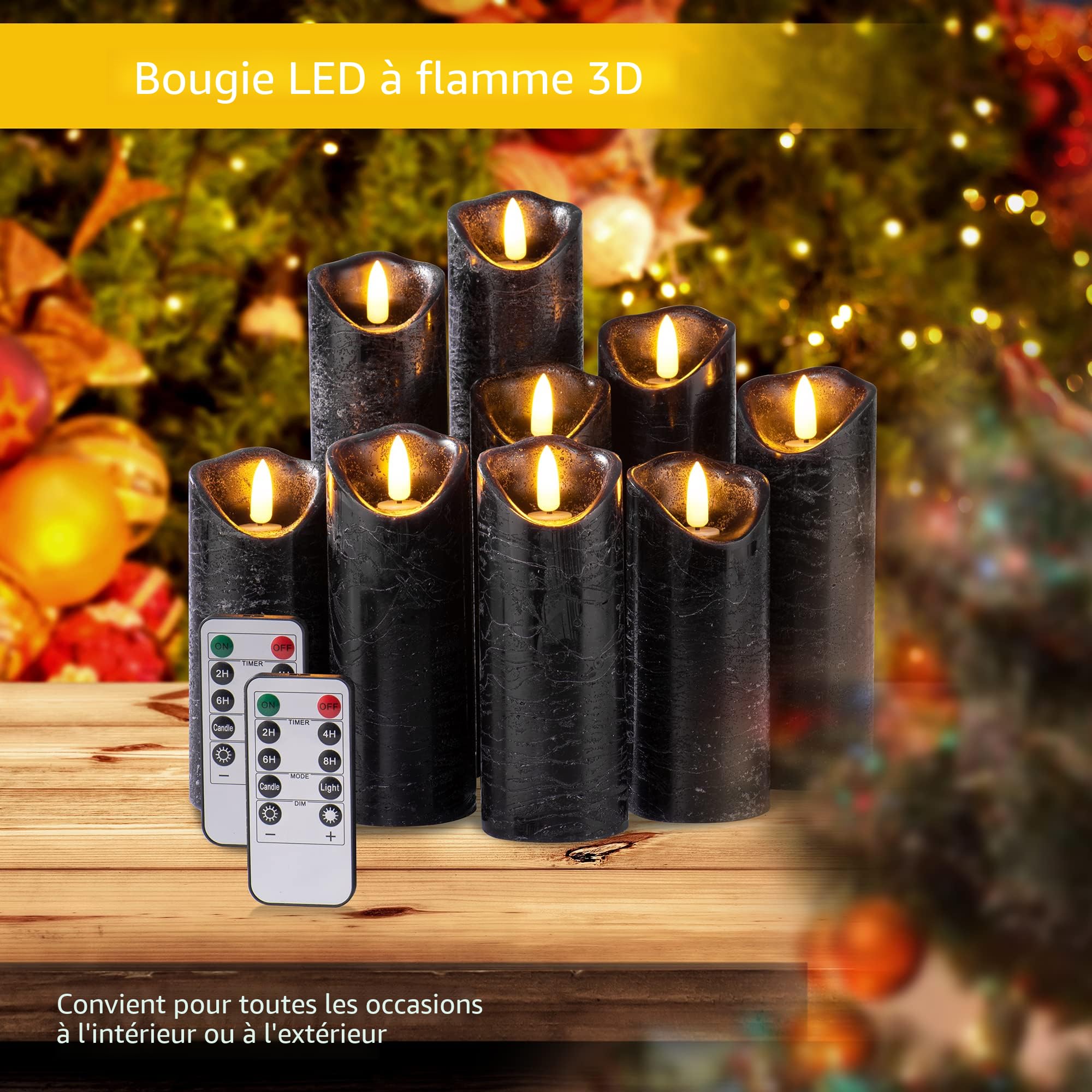 Lot De 2 Bougies LED Sans Flamme Avec Statue Crâne Et Lumière Scintillante - Noir