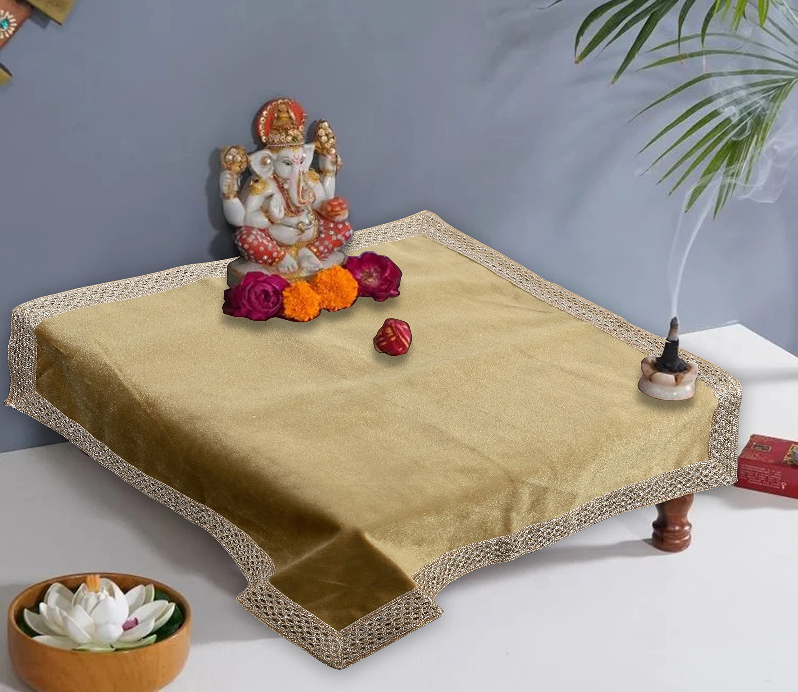 Indian Consigners Small Solid Color Velvet Cloth for Multipurpose Use (Gold) (ICV1818) - Image 3
