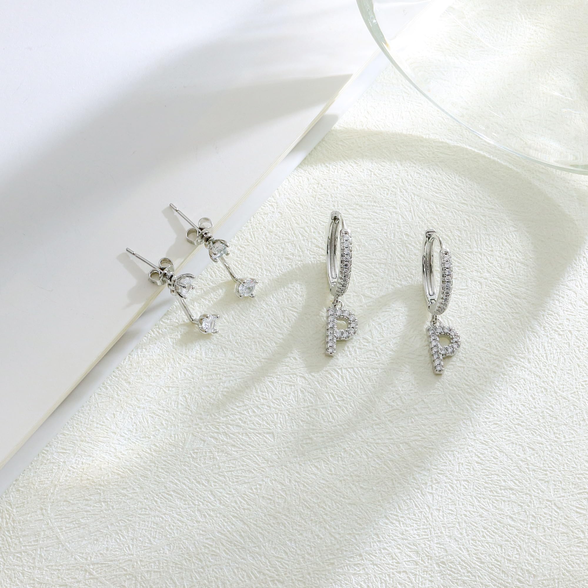 Seleneva 2 Paia Orecchini Cerchio Donna, Argento 925 Iniziale Orecchini a Cerchio A-Z Ipoallergenico Orecchini a Lobo Piccoli per Fori Multipli