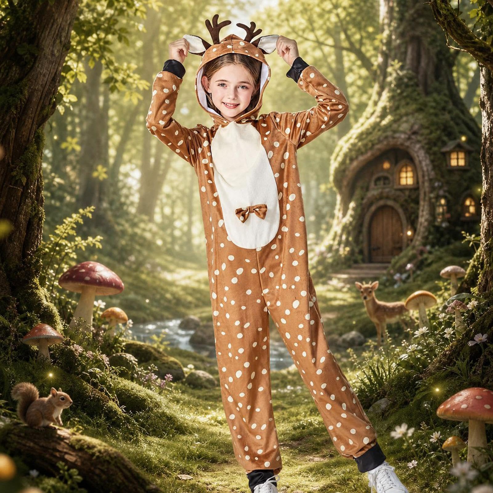 Costume da renna per bambini, con cappuccio, per cosplay, Natale