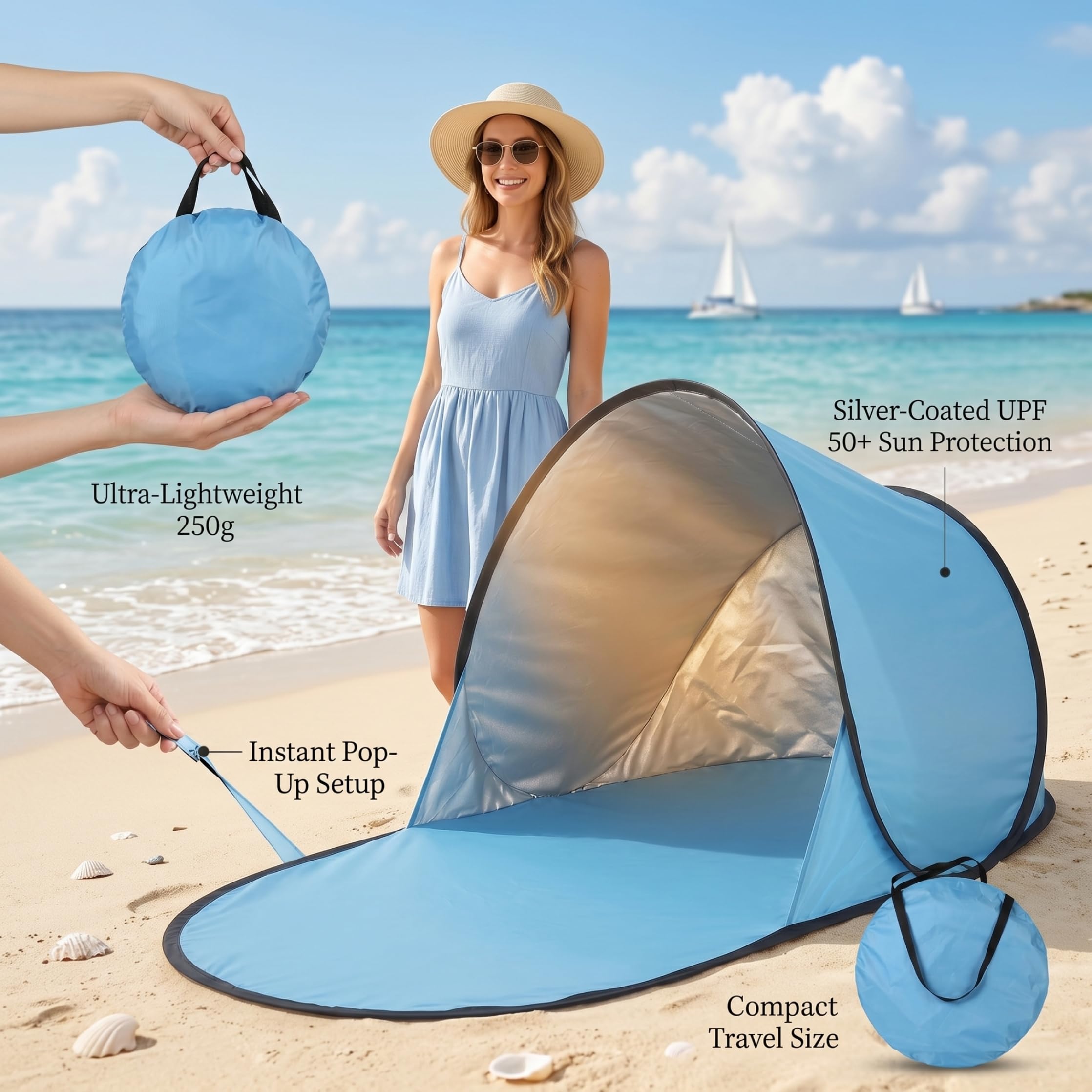 Tente de Plage pour bébé, Tente Solaire Pop-Up instantanée, Pare-Soleil léger et Portable pour Le Camping sur la Plage, Bleu, pour