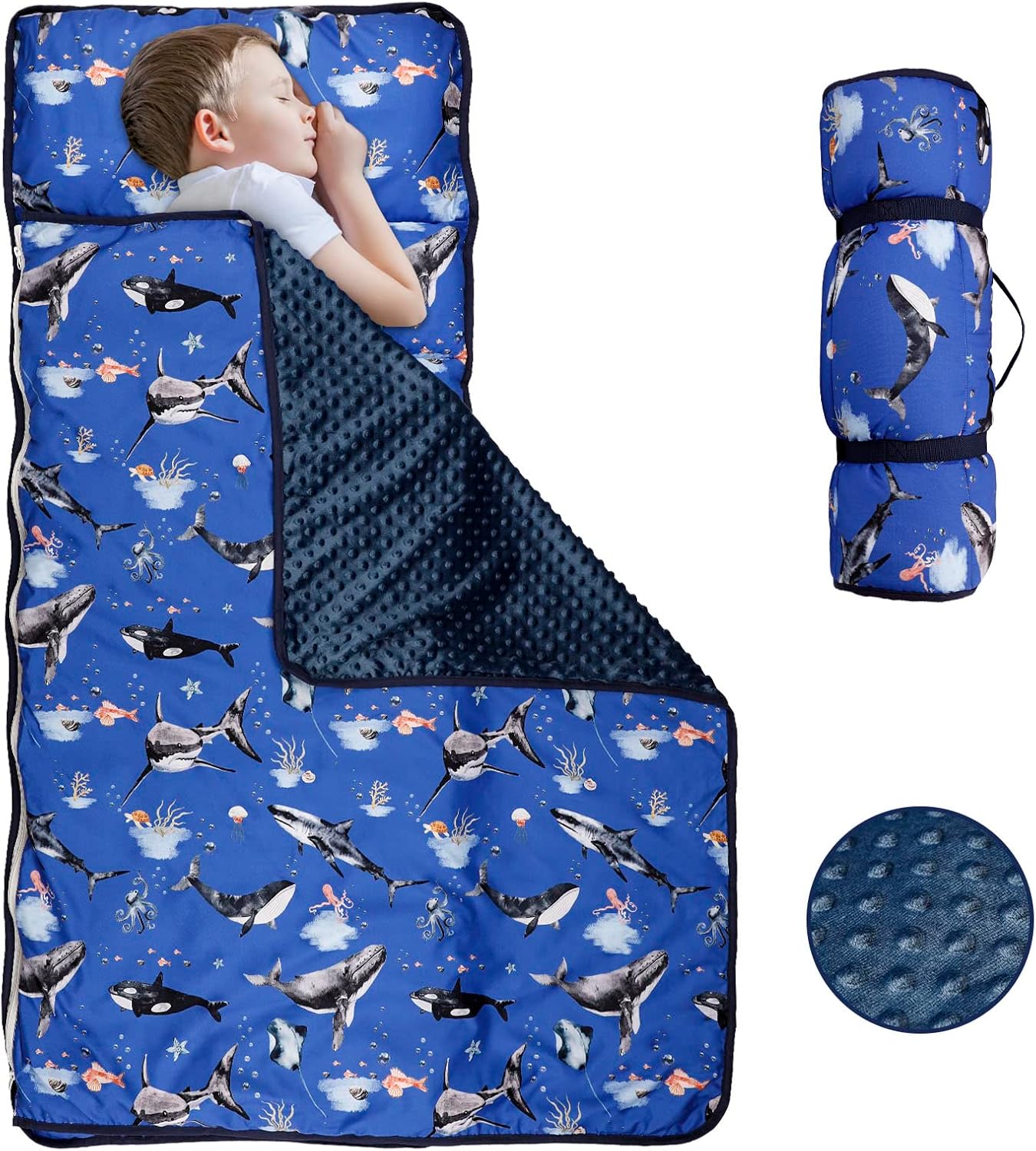 Toddler Nap Mat with Removable Pillow and Soft Dot Minky