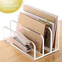 Vista 3 de SANRUI Acrylic Mail File Organizer Sorters for Desk, 3 Upright Compartments Laddered Clear Desktop Vertical Letter Holder, Multifunction Envelope