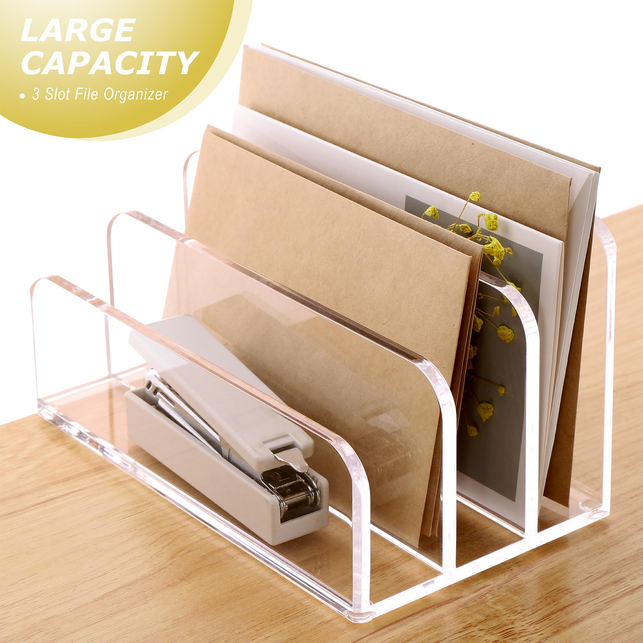 Acrylic Mail File Organizer Sorters For Desk, 3 Upright