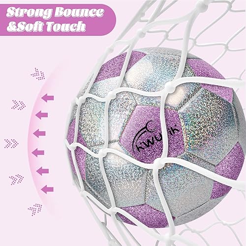 Miniatura 5 de Balón de fútbol de tamaño 3, 4, 5, purpurina, rosa, morado, plateado, con bomba, pelota de fútbol para niños de 3 a 6 años, 6 a 8, 8 a 12 años,