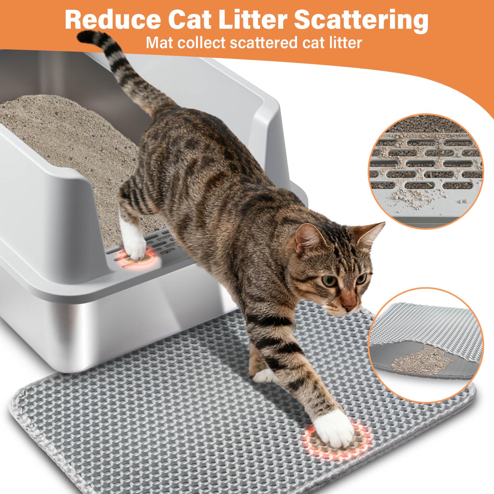 2PCS XL Stainless Steel Cat Litter Box with Lid,Metal Litter Box High Sides for Big/Multiple Cats,Open Design,Indoor,1-Mat and 1-Scoop,Easy to Clean, No Odor,Anti-Urine Leakage - image 6
