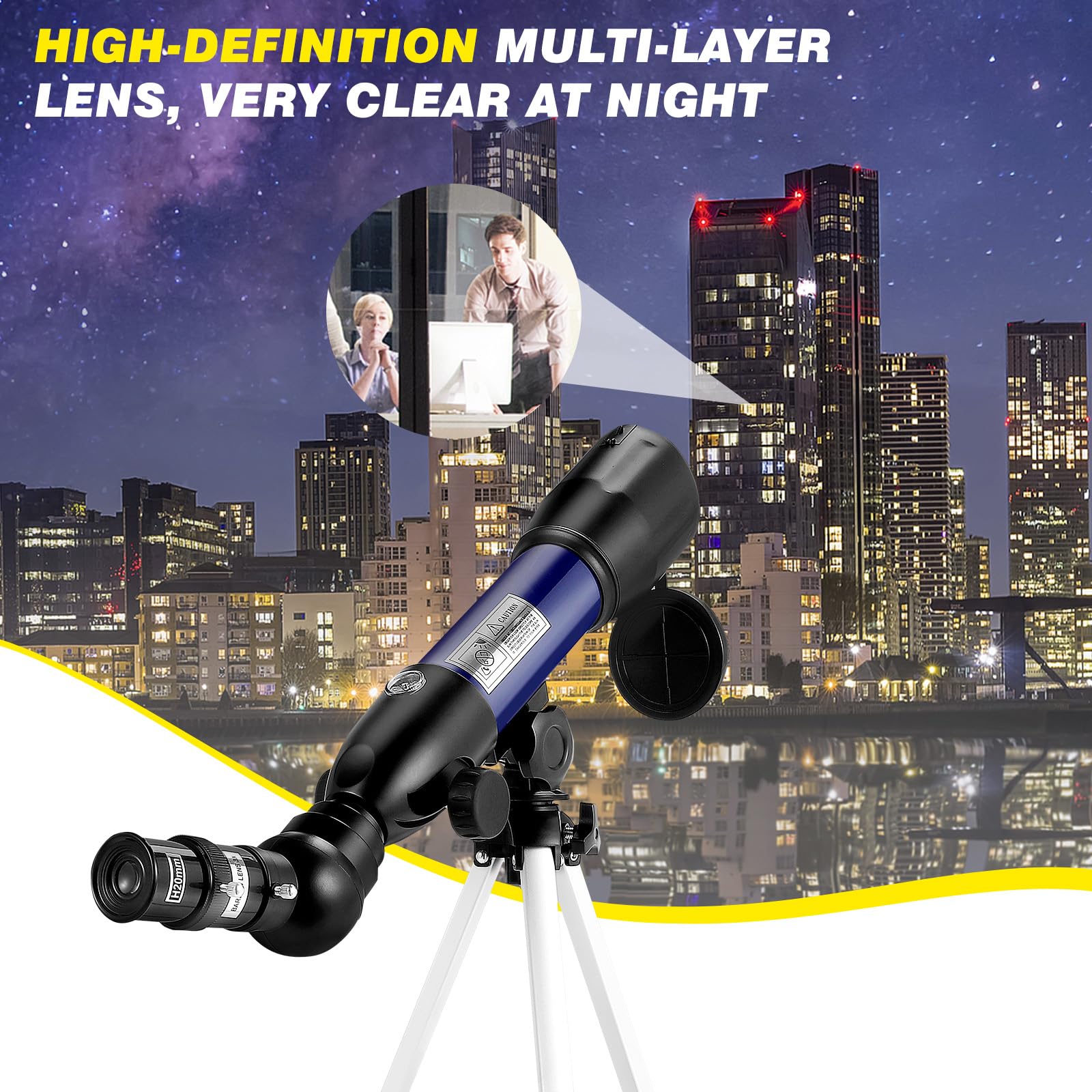 Télescope Astronomique Enfants, 360/50mm HD Réflecteur Télescope, Lunette pour débutants, Trépied Portable en Aluminium, Enfants Cadeau