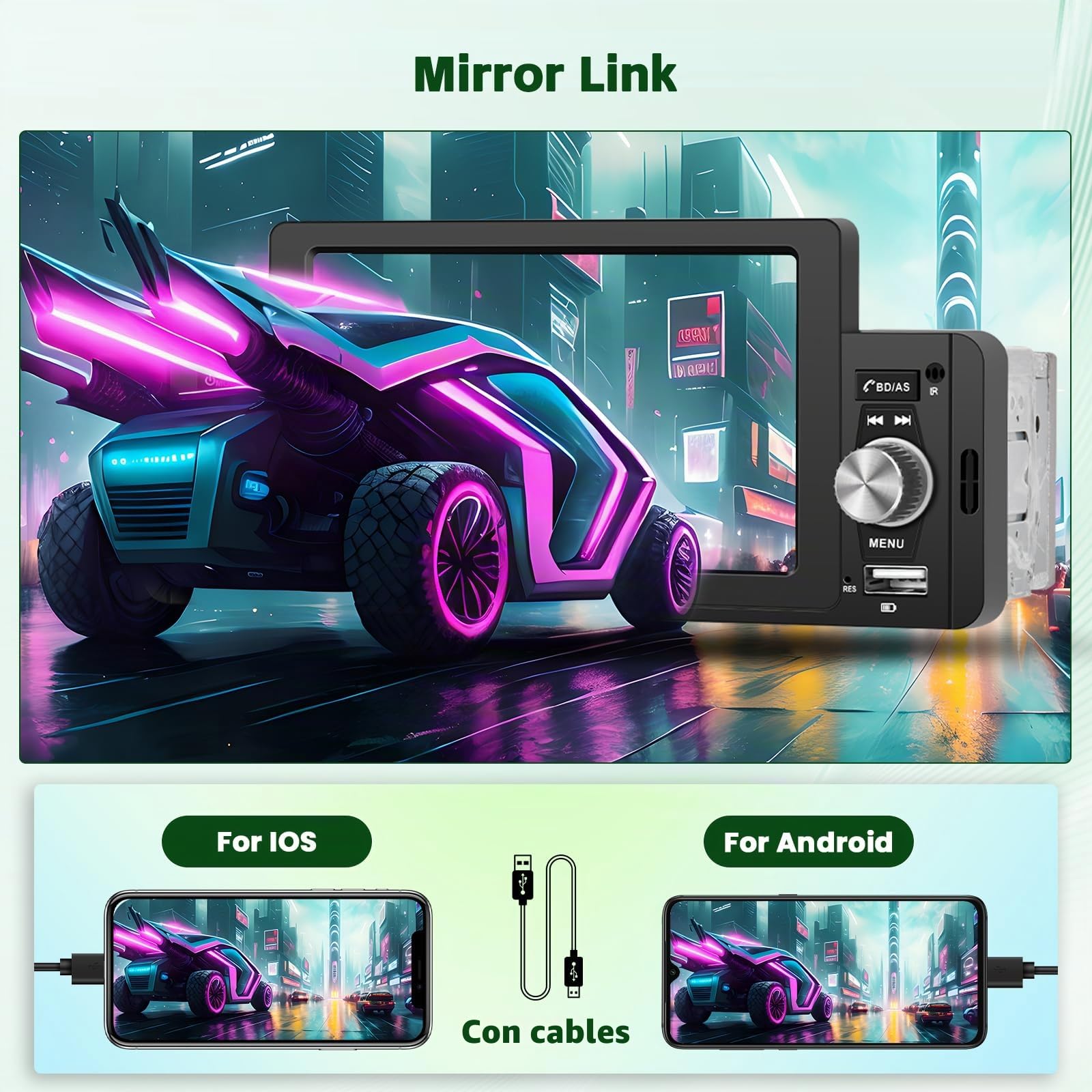 Hikity 5" 1 DIN CarPlay Radio Coche con Bluetooth FM Cámara Trasera | Pantalla Táctil Android Auto Mirror Link Control del Volante Manos Libres USB AUX Tarjeta TF