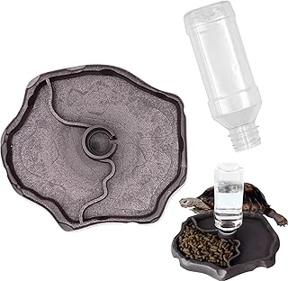 Taicols Schildkröten Wasserschale, Reptilien Wasserspender, Schildkröten Wasserspender mit Flasche, 2 in 1 Reptilien Automatisierte Futterspender, für Schildkröten, Hamster, Eidechse (Braun) product image