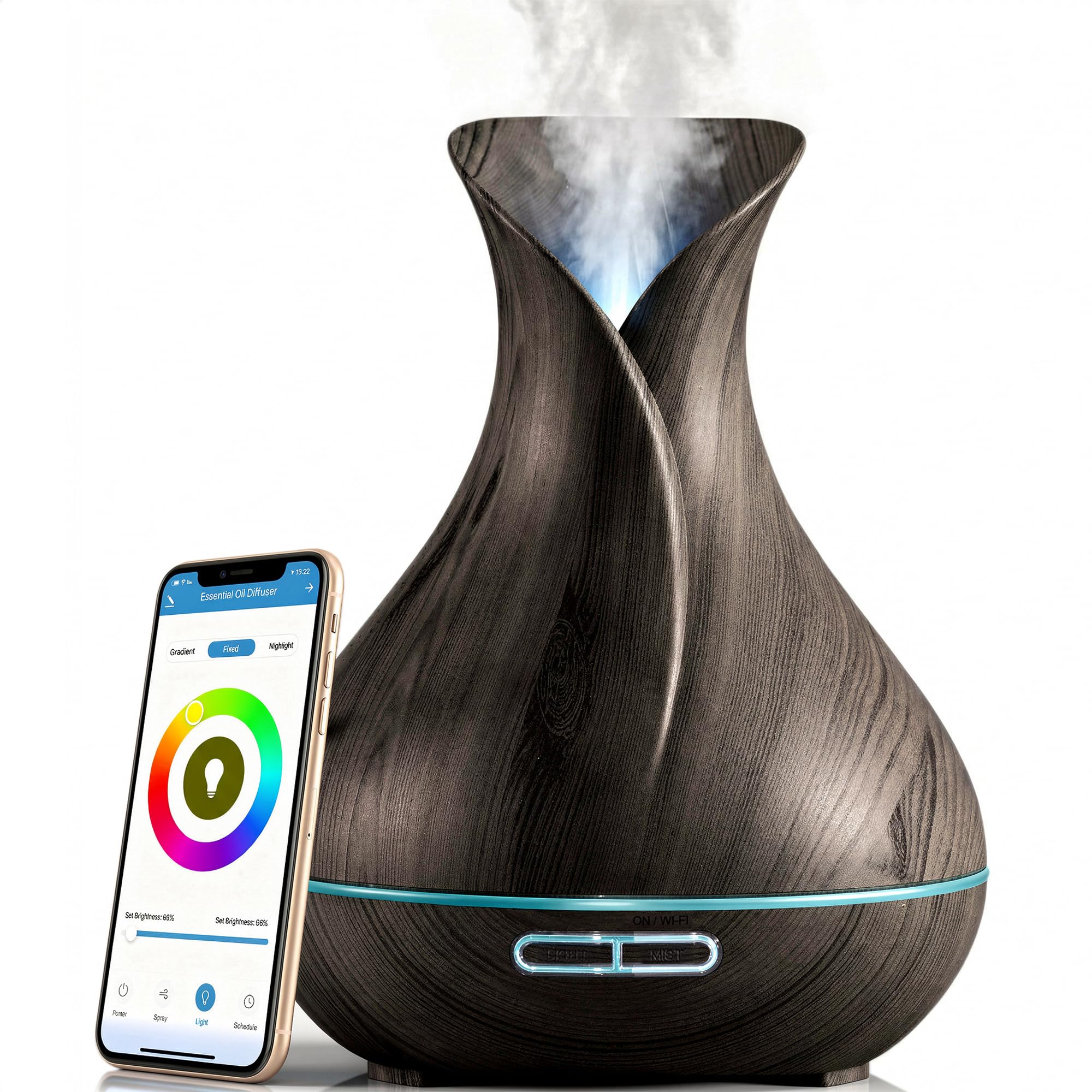 Sierra Modern Home Smart WiFi Humidifier - Aromatherapy Essential Oil Diffusers with App Control & Voice Control - Works with Alexa & Google Home - 400ml Ultrasonic Diffuser & Humidifier -: Dark Brown