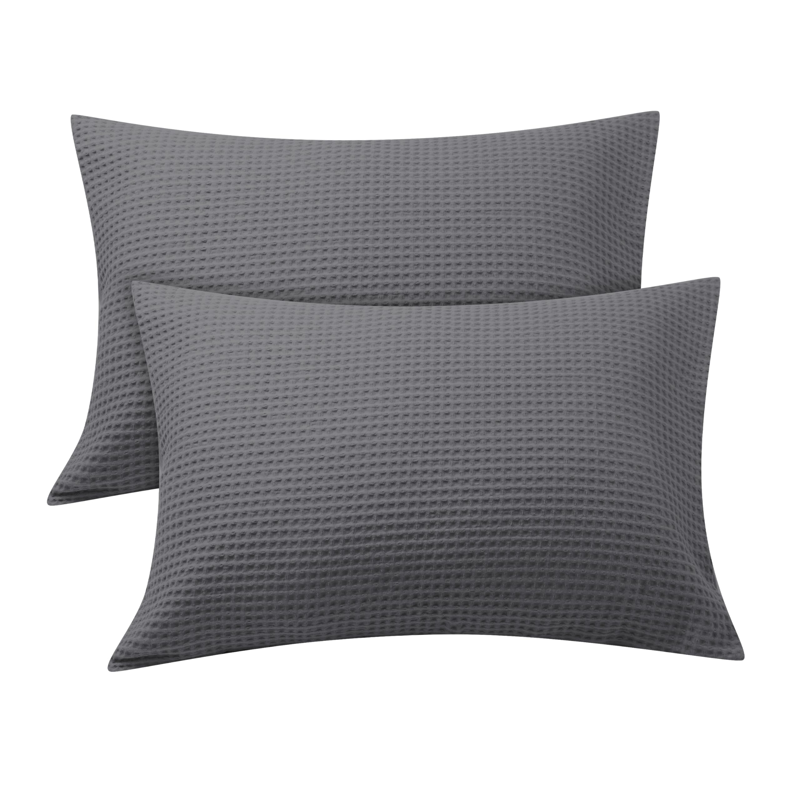 Waffle Weave Pillowcases Standard Size 2 Pack, 100% Egyptian Cotton 600 Thread Count, Ultra Soft Pillow Shams with Envelope Closure, Breathable Skin-Friendly Pillow Case, Dark Grey, 20x26 Inches