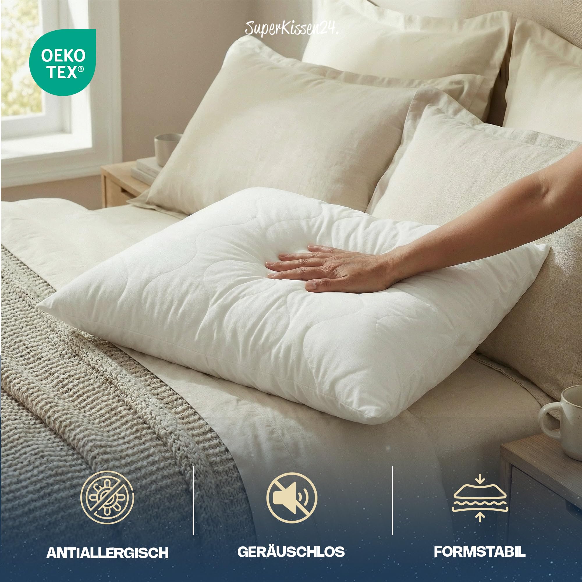SuperKissen24. 2er Set Kopfkissen aus Mikrofaser 80x80 cm mit Polyester Kissenfüllung - waschbares Innenkissen geeignet für Allergiker - Couchkissen, Sofakissen, Dekokissen - Good Sleep Weiß
