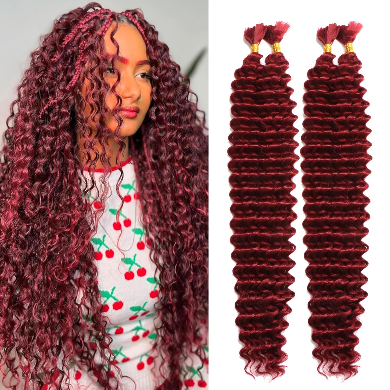 Braiding Hair for Boho Braids 24 Inch Deep Wave Crochet Hair for Women Bohemian Wet and Wavy Bulk Hair Extensions Synthetic Micro Braiding Hair (BUG#