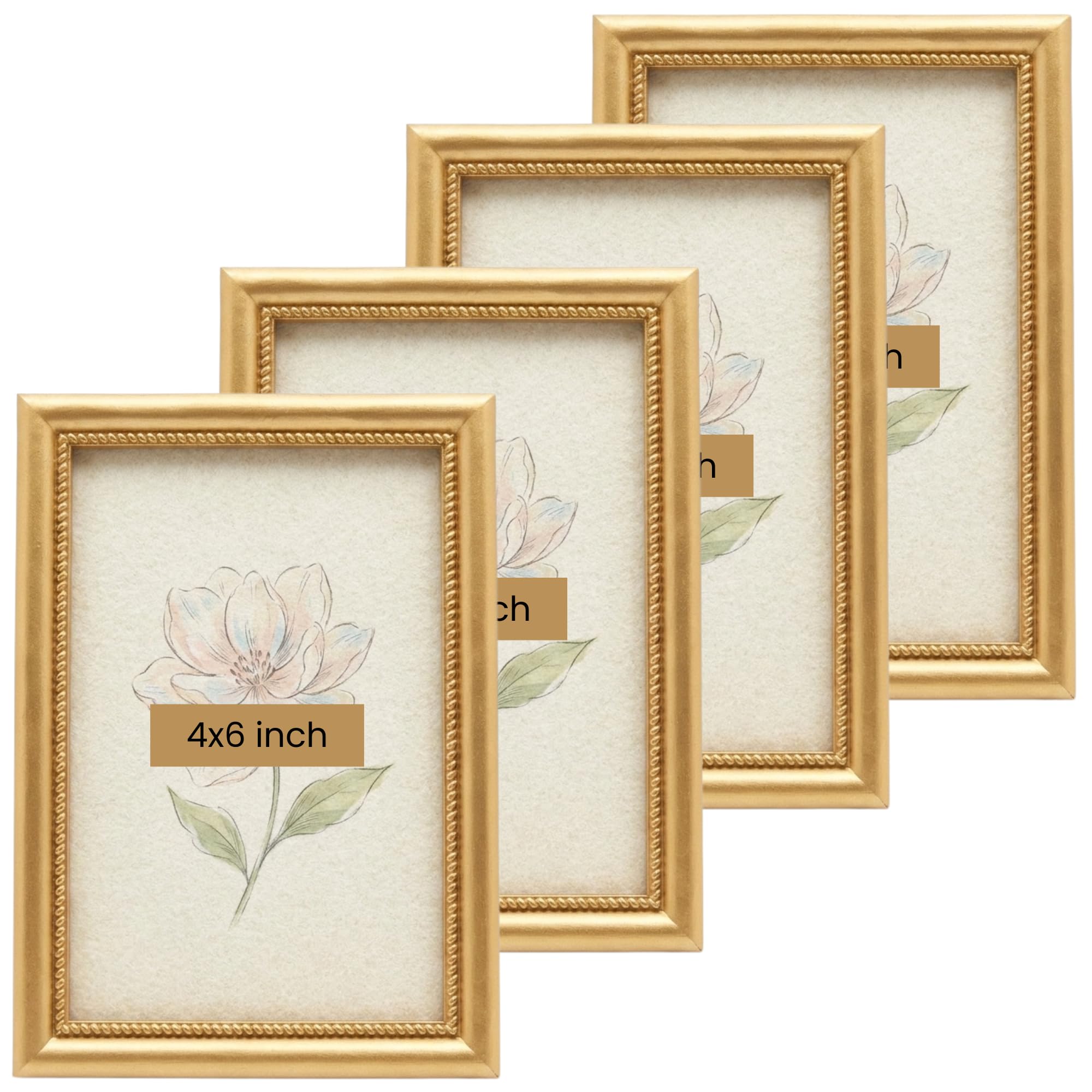 Concepts Gold ( Pack Of 4) Pack Of 4-4X6 Decorative Twist Rope Resin Photo Frame | Elegant Gold Picture Frame For Desk, Shelf & Home Décor