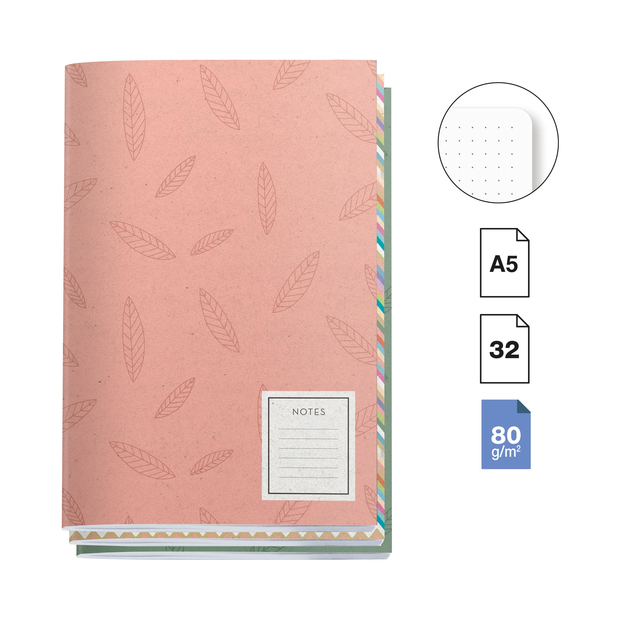 Miquelrius, A5 notebooks (142 x 210 mm) stitched, pack of 3 notebooks, white dotted interior, 32 sheets of 80 g/m² each - Image 2
